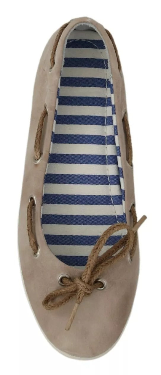 Pantofola D'Oro Beige Suede Lace Bow Loafers Ballet Flat Women's Shoes (Pre-Owned)