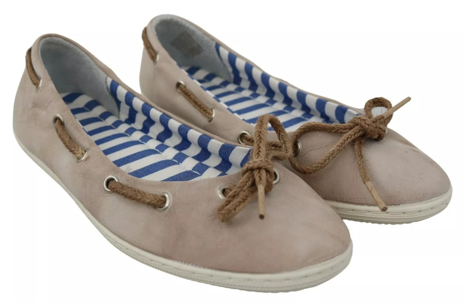 Pantofola D'Oro Beige Suede Lace Bow Loafers Ballet Flat Women's Shoes (Pre-Owned)