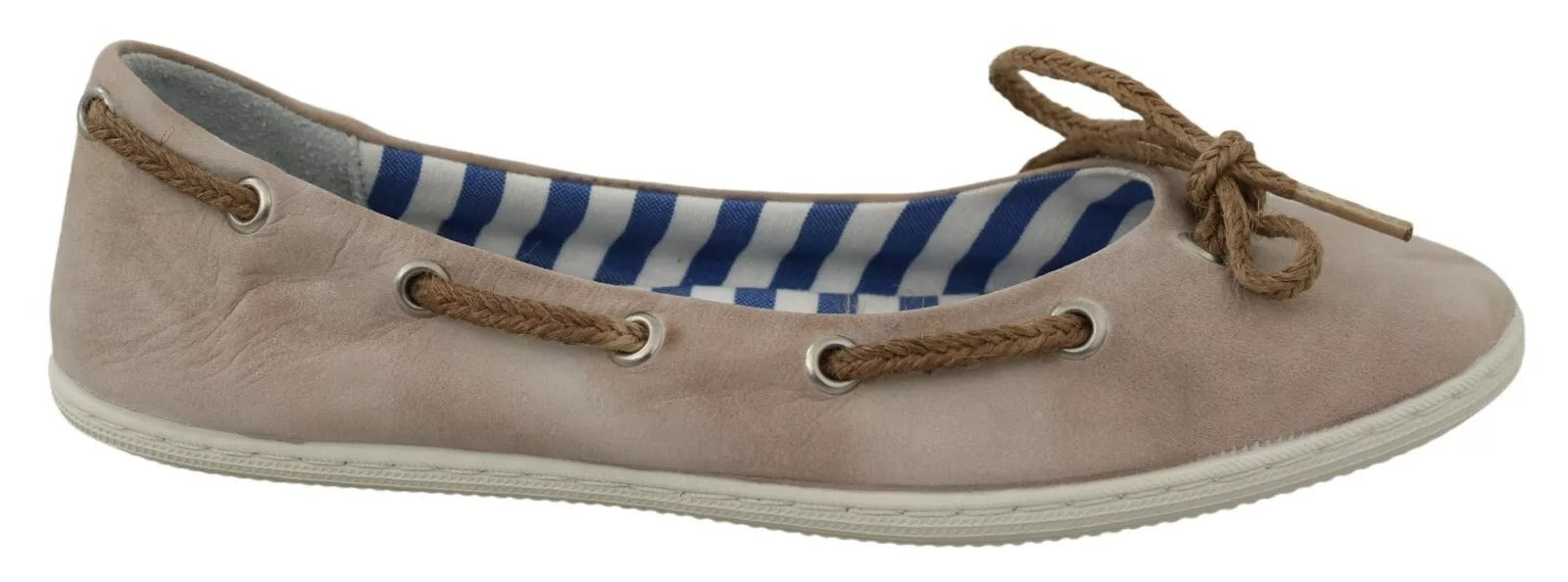 Pantofola D'Oro Beige Suede Lace Bow Loafers Ballet Flat Women's Shoes (Pre-Owned)