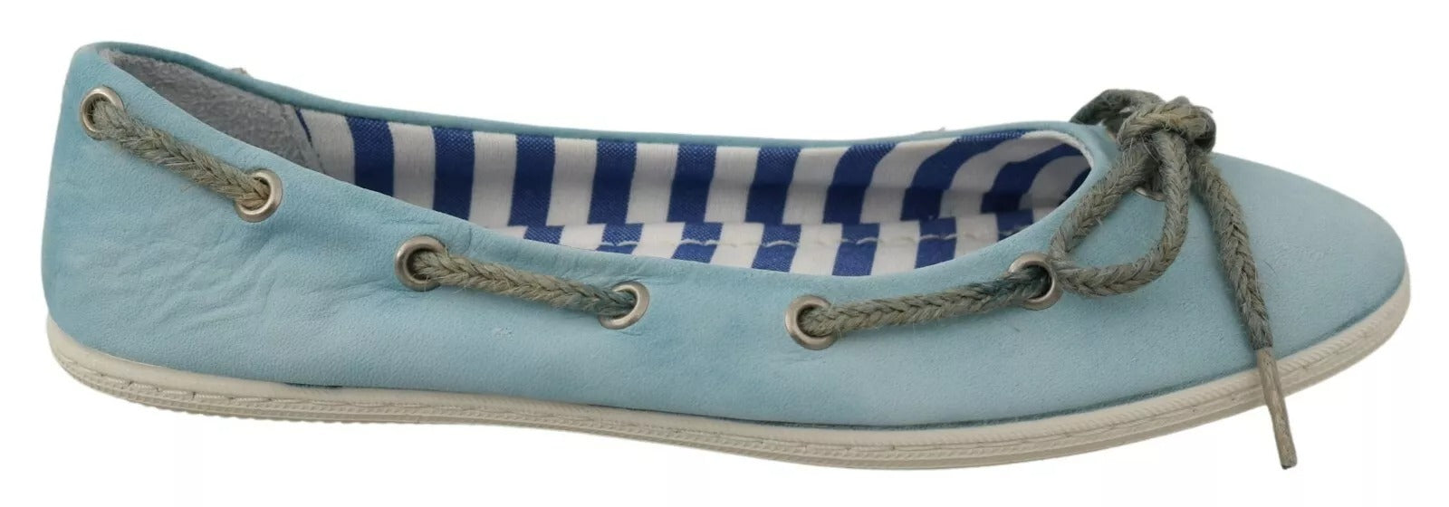 Pantofola D'Oro Sky Blue Suede Lace Bow Loafers Ballet Flat Women's Shoes (Pre-Owned)