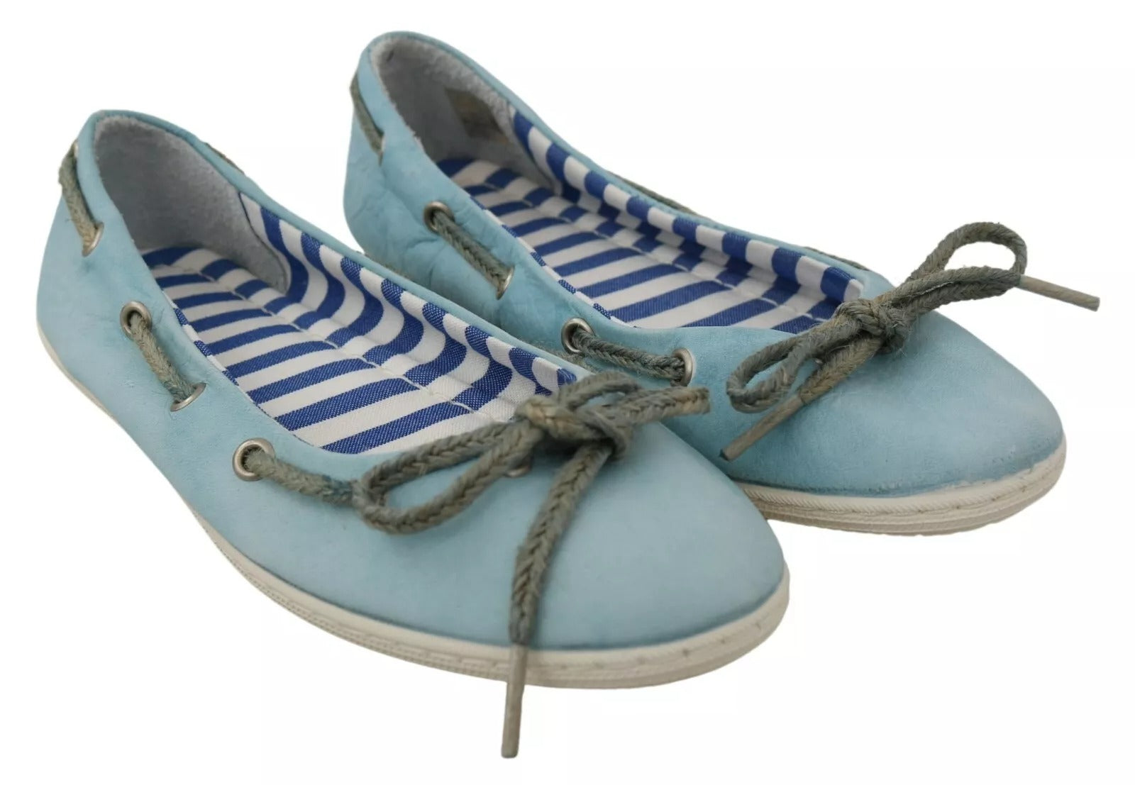 Pantofola D'Oro Sky Blue Suede Lace Bow Loafers Ballet Flat Women's Shoes (Pre-Owned)