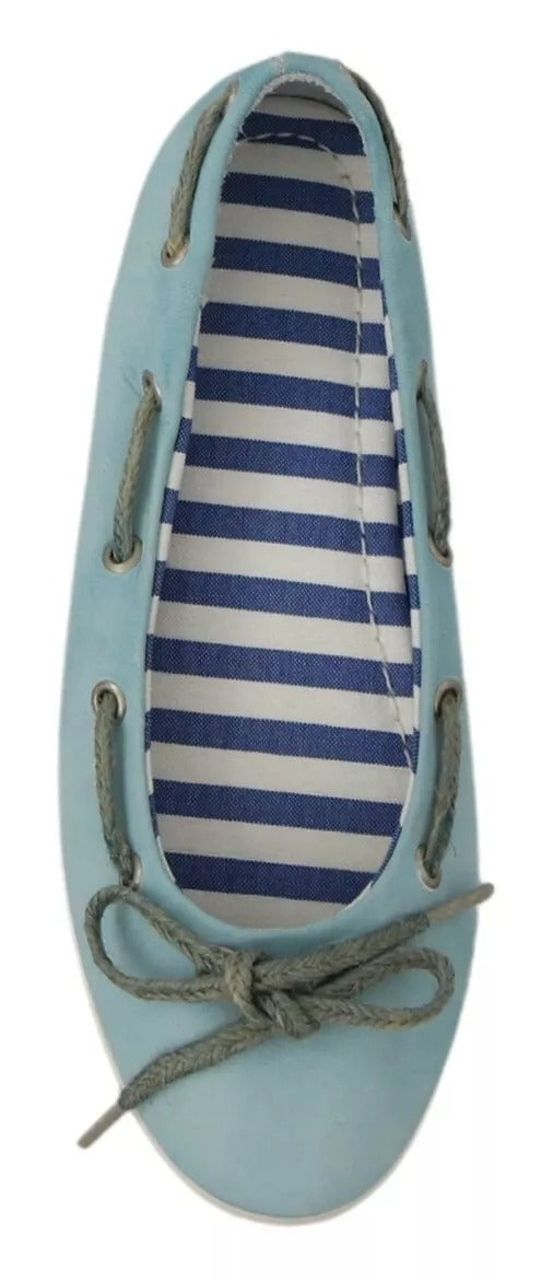 Pantofola D'Oro Sky Blue Suede Lace Bow Loafers Ballet Flat Women's Shoes (Pre-Owned)