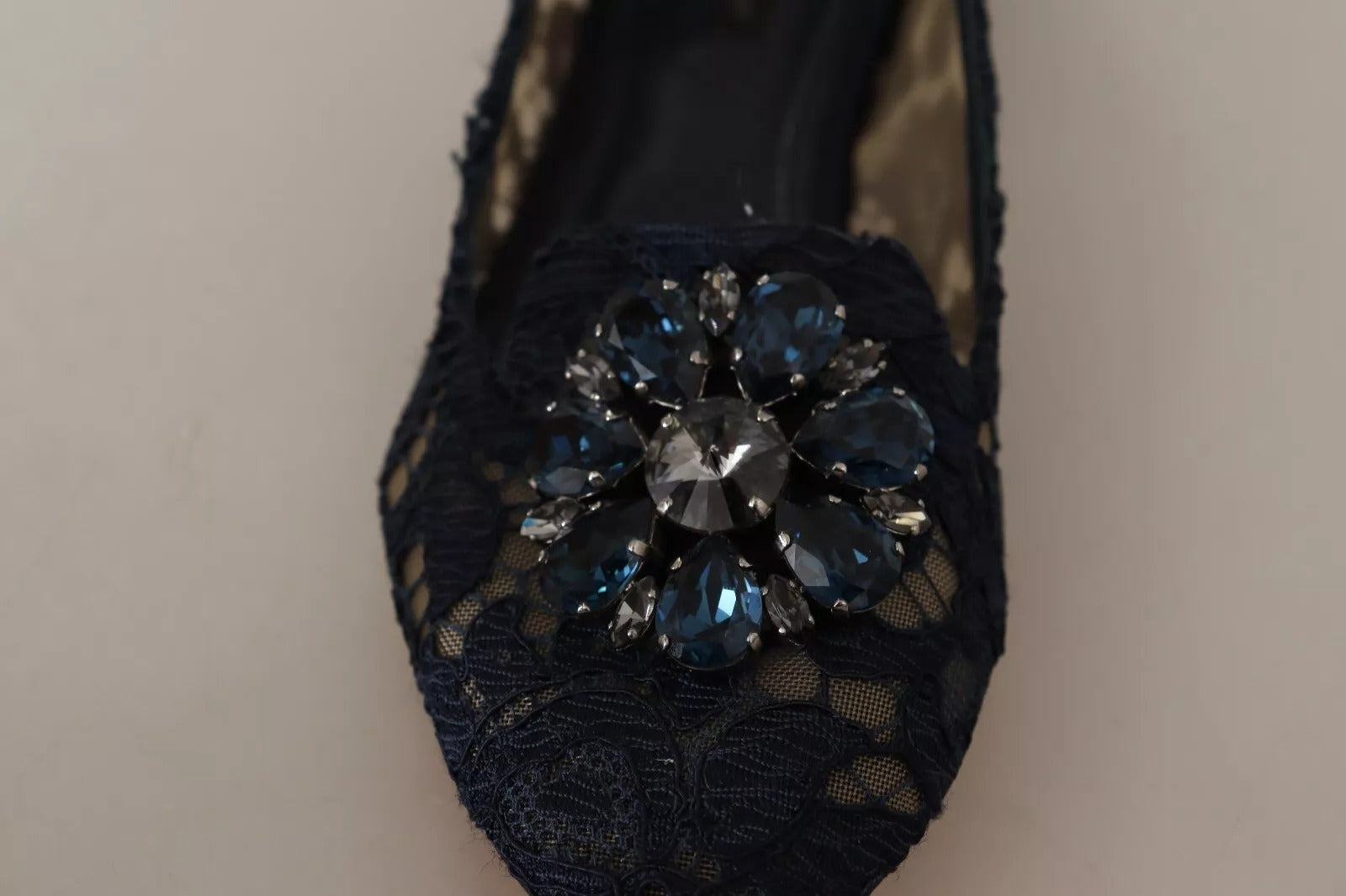 Dolce & Gabbana Blue Crystal Loafer Lace Ballet Flats Women's Shoes (Pre-Owned)