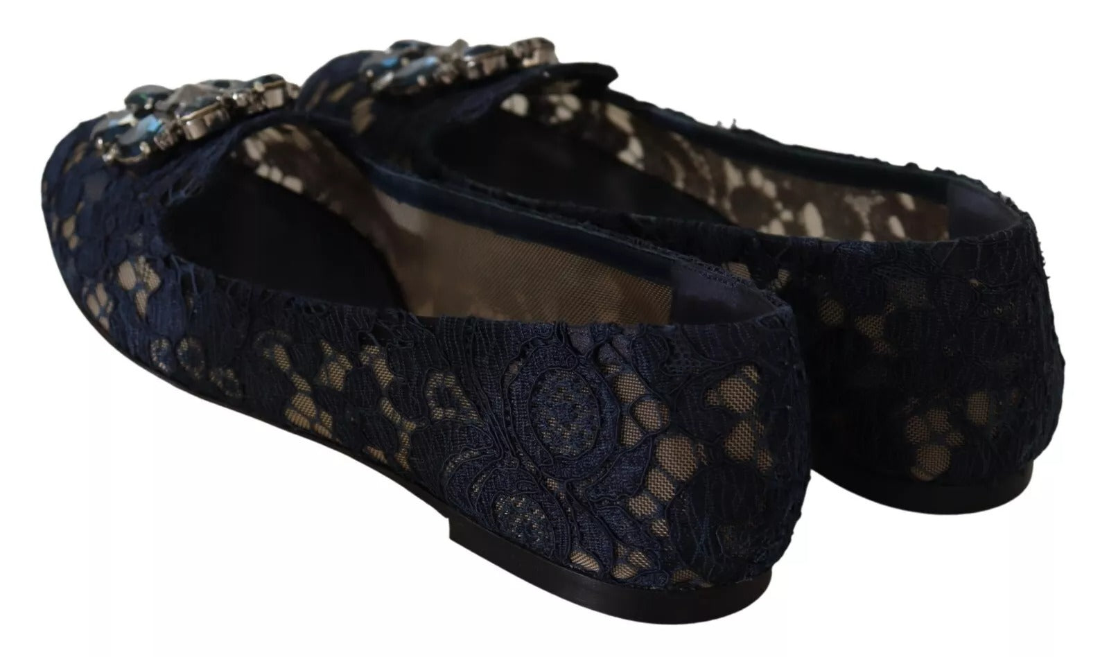 Dolce & Gabbana Blue Crystal Loafer Lace Ballet Flats Women's Shoes (Pre-Owned)