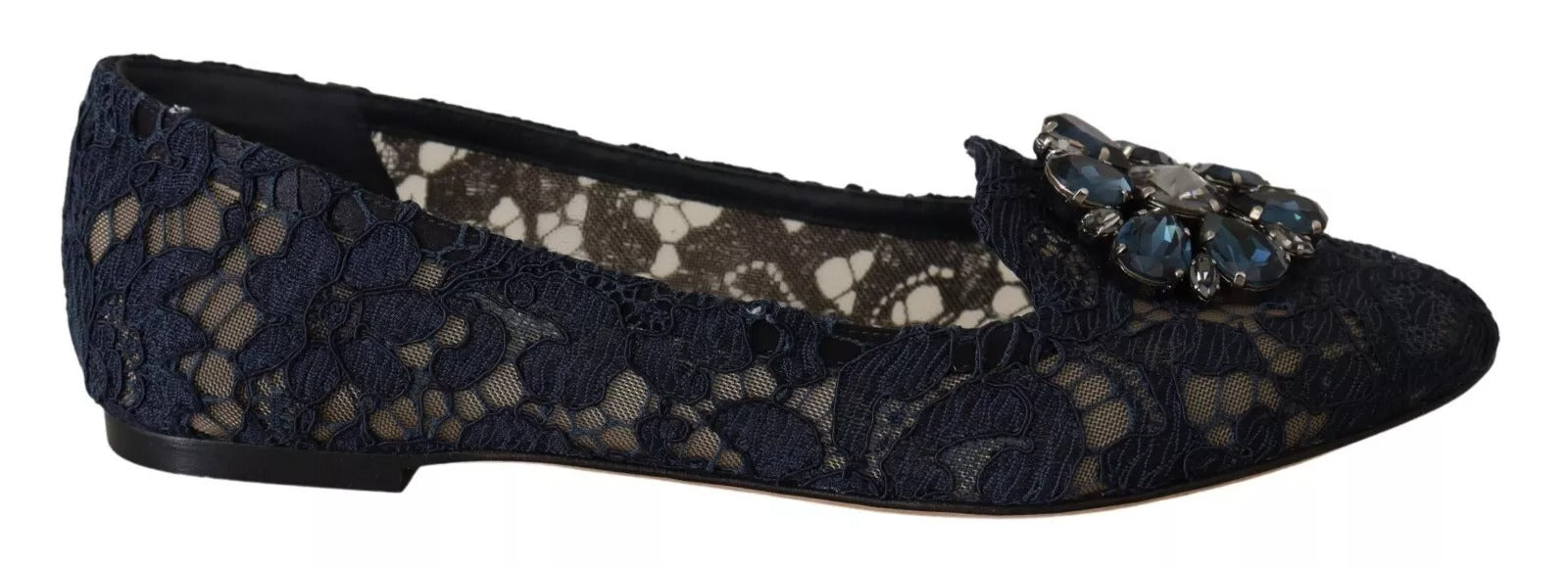 Dolce & Gabbana Blue Crystal Loafer Lace Ballet Flats Women's Shoes (Pre-Owned)