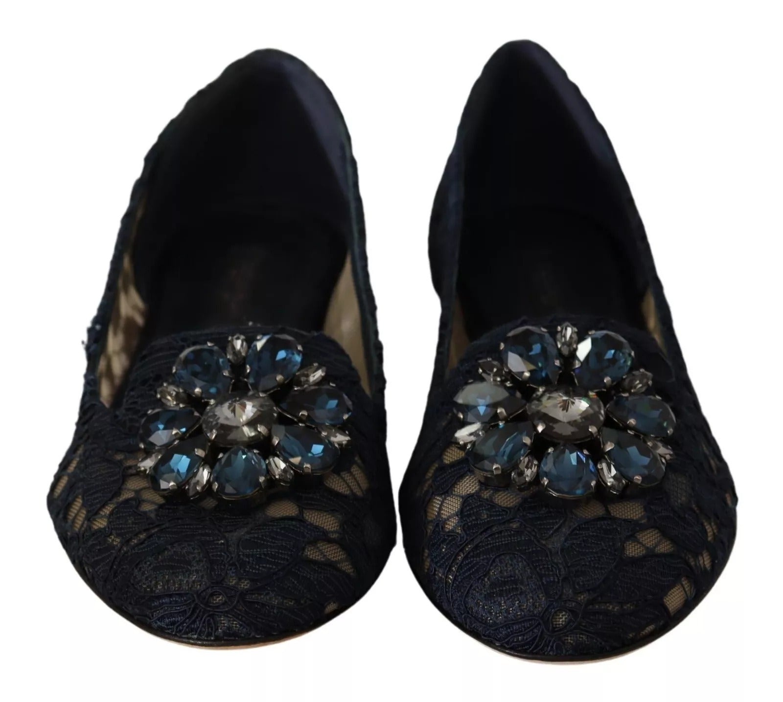 Dolce & Gabbana Blue Crystal Loafer Lace Ballet Flats Women's Shoes (Pre-Owned)