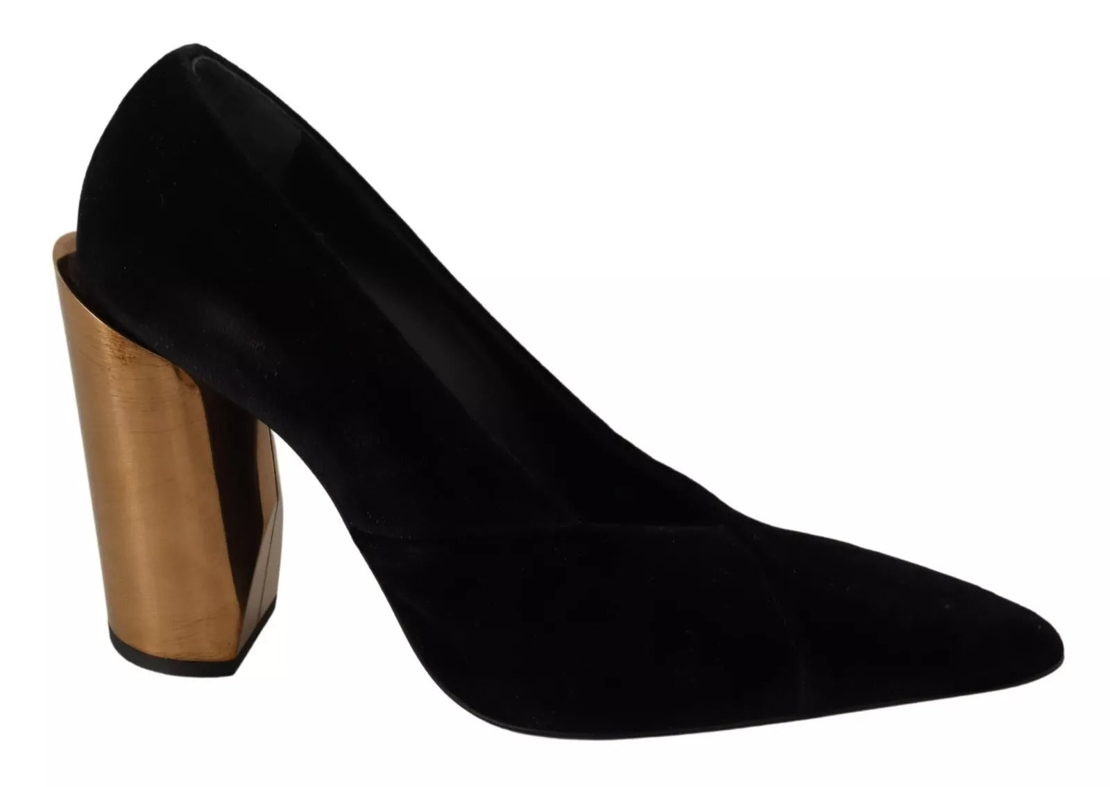 Jil Sander Black Leather Suede Block Heels Pumps Women's Shoes (Pre-Owned)