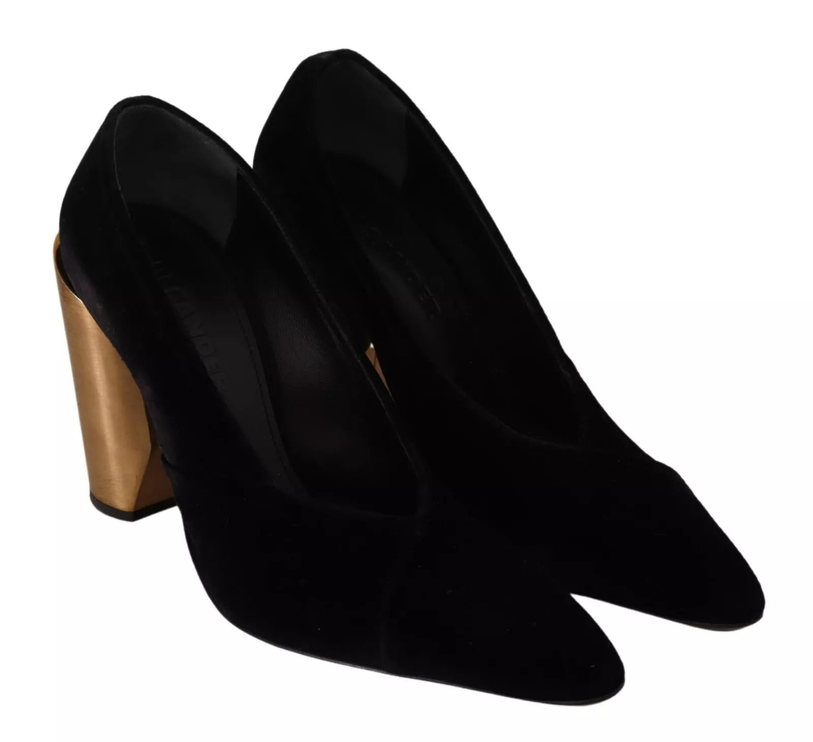 Jil Sander Black Leather Suede Block Heels Pumps Women's Shoes (Pre-Owned)