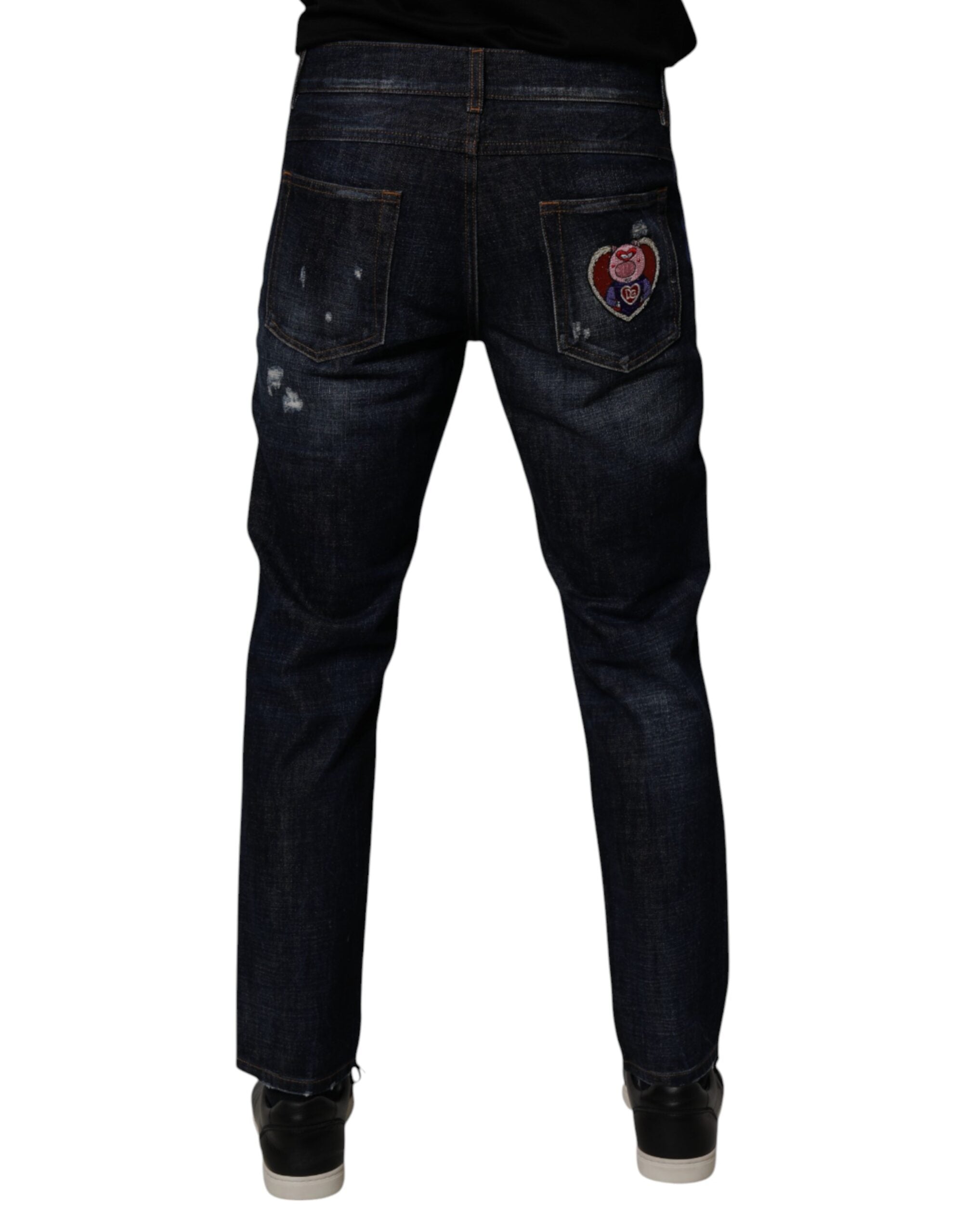 Dolce & Gabbana Dark Blue Cotton Tattered Skinny Denim Men's Jeans