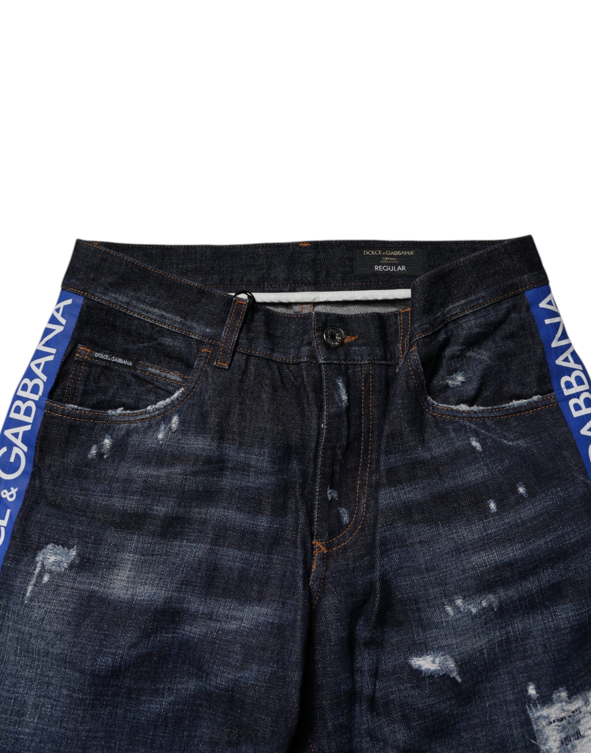 Dolce & Gabbana Dark Blue Cotton Tattered Skinny Denim Men's Jeans