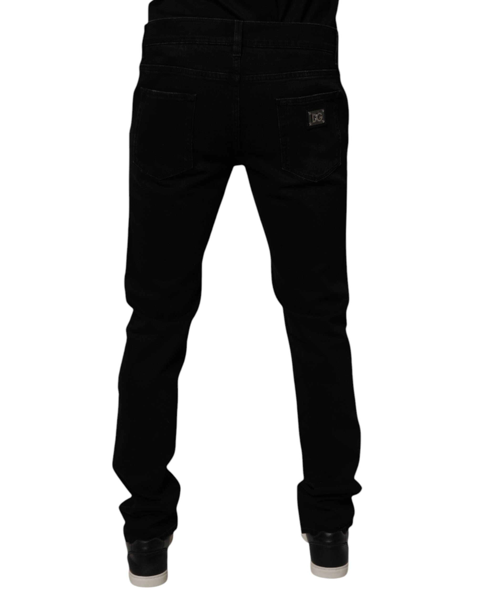 Dolce & Gabbana Black Cotton Tattered Skinny Men Denim Men's Jeans