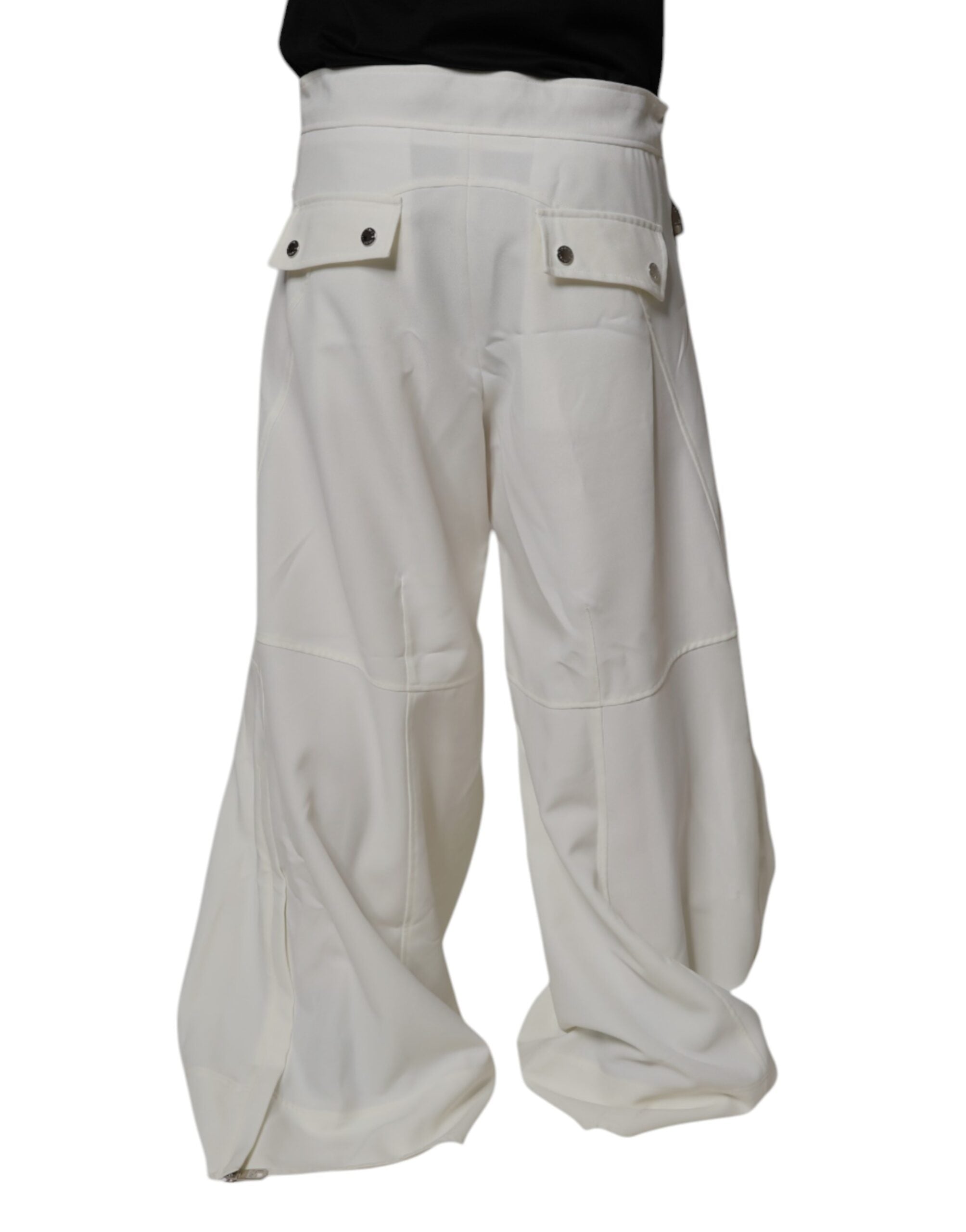 Dolce & Gabbana White Mid Waist Wide Leg Men's Pants