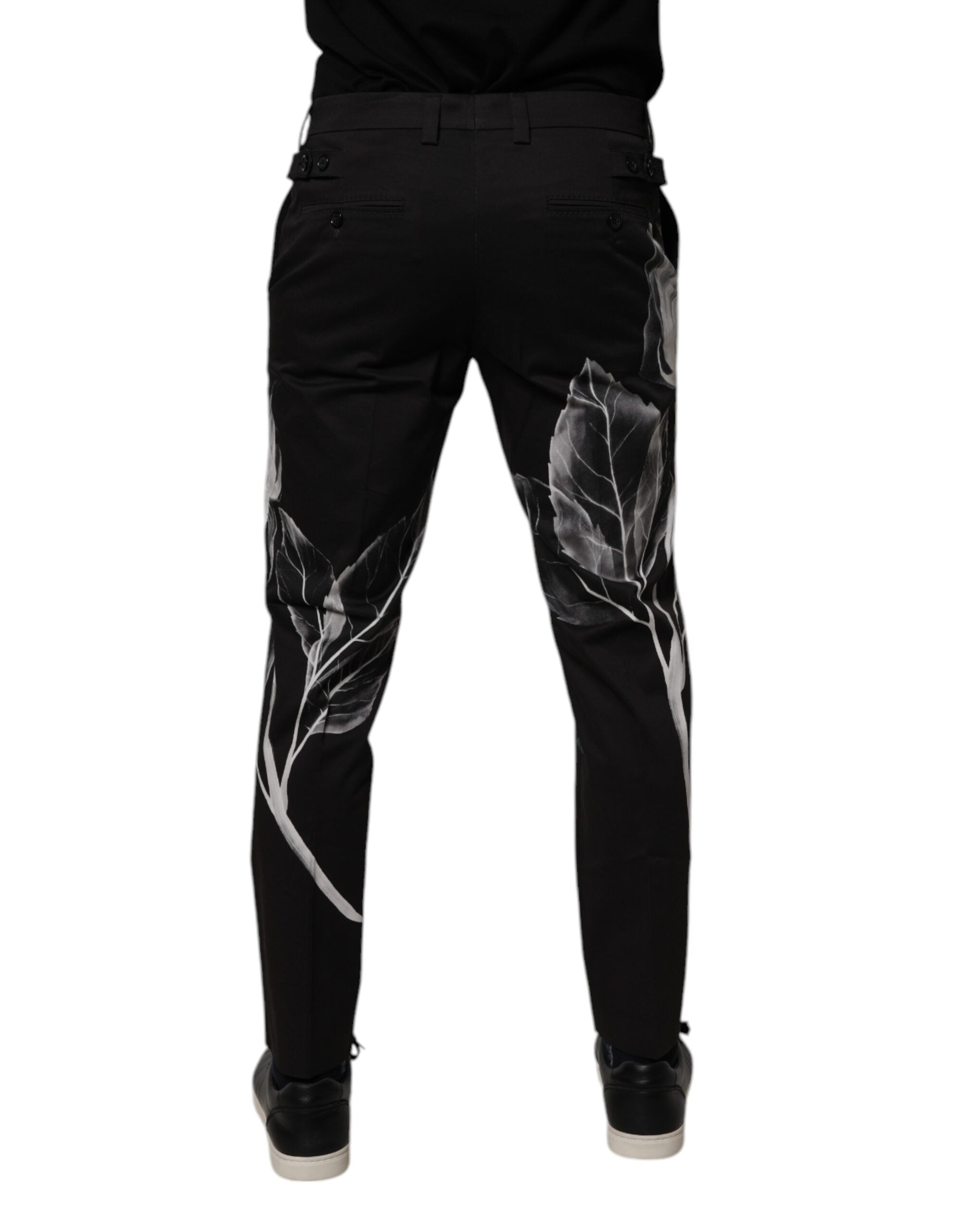 Dolce & Gabbana Black Cotton Floral Skinny Dress Men's Pants