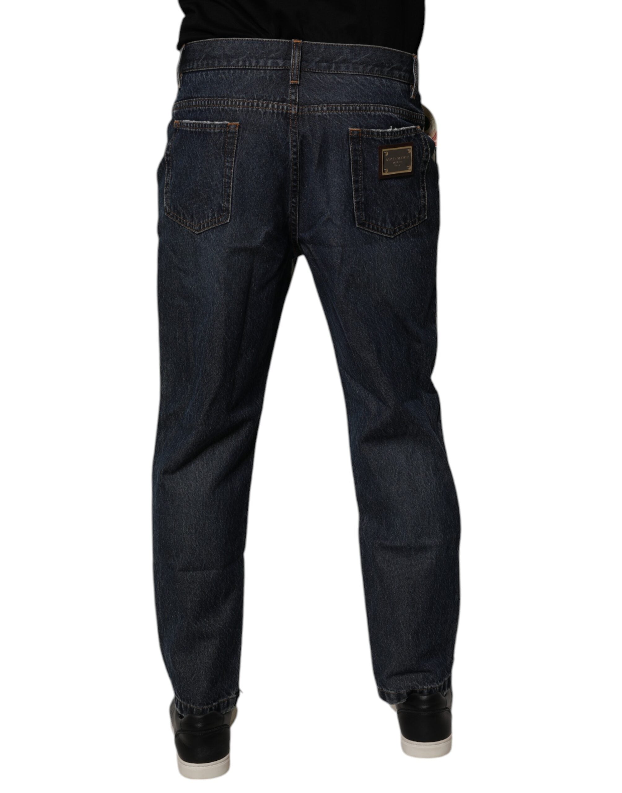 Dolce & Gabbana Beige Blue Floral Cotton Men Denim Men's Jeans