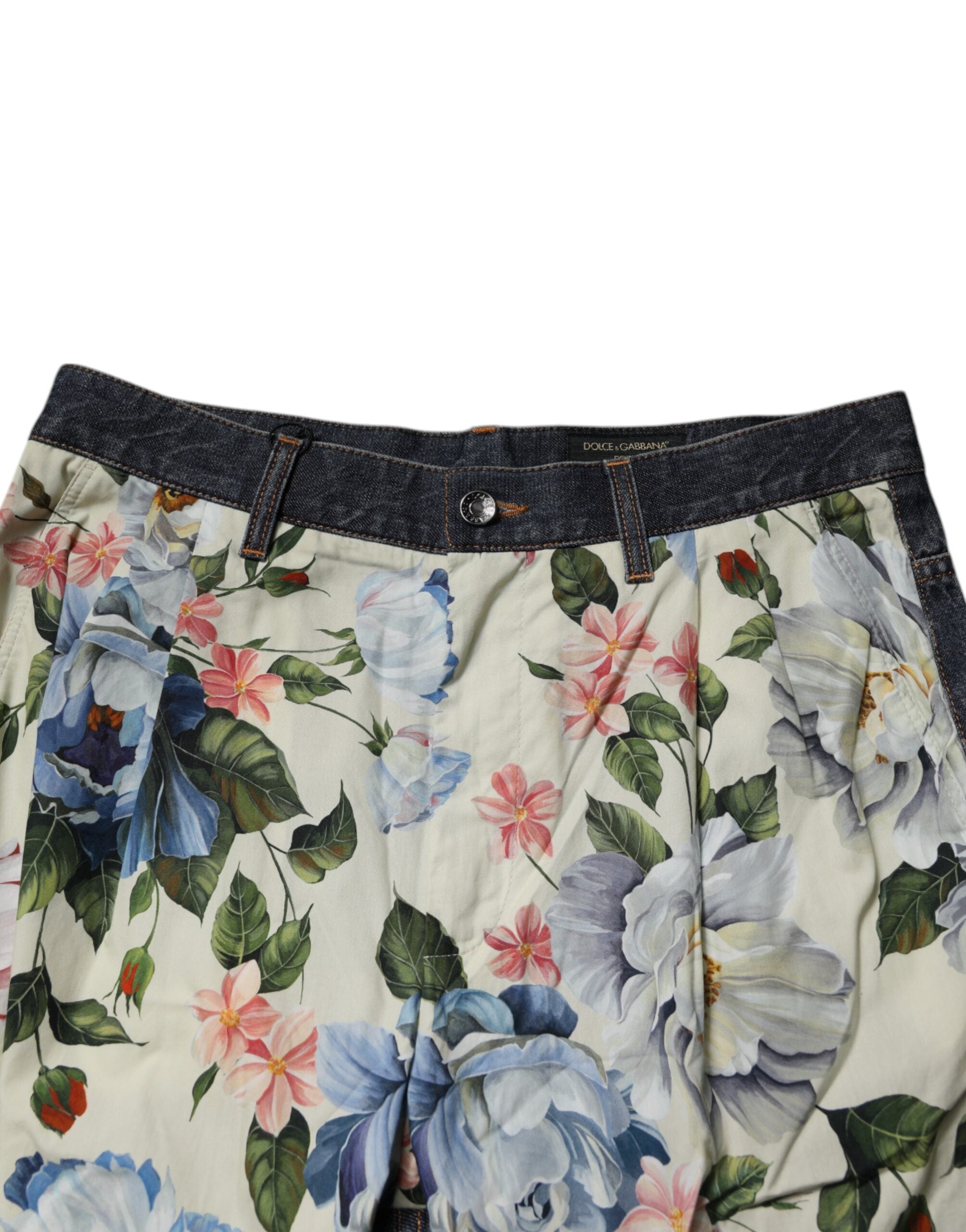 Dolce & Gabbana Beige Blue Floral Cotton Men Denim Men's Jeans