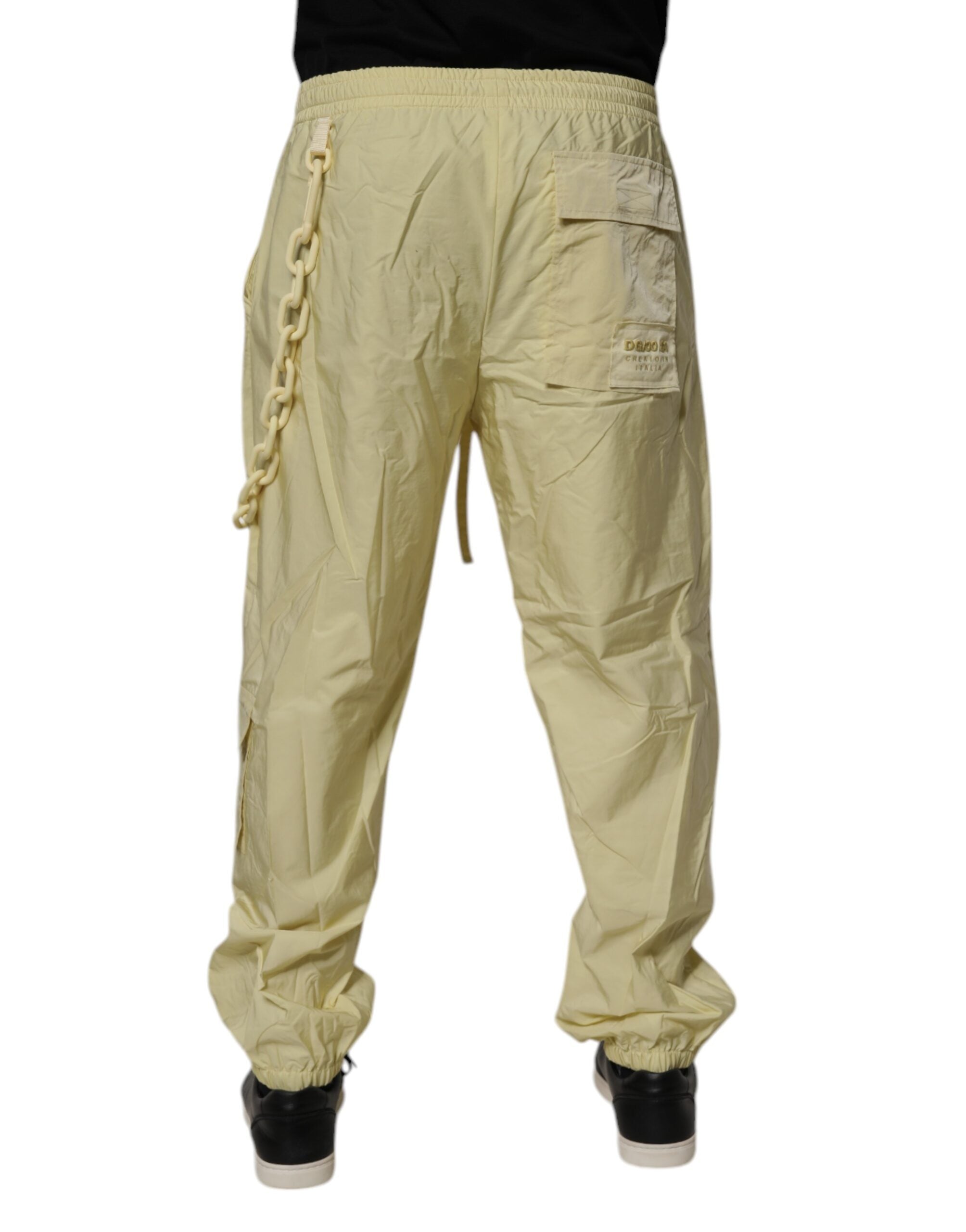 Dolce & Gabbana Yellow Nylon Cargo Chain Men Jogger Men's Pants
