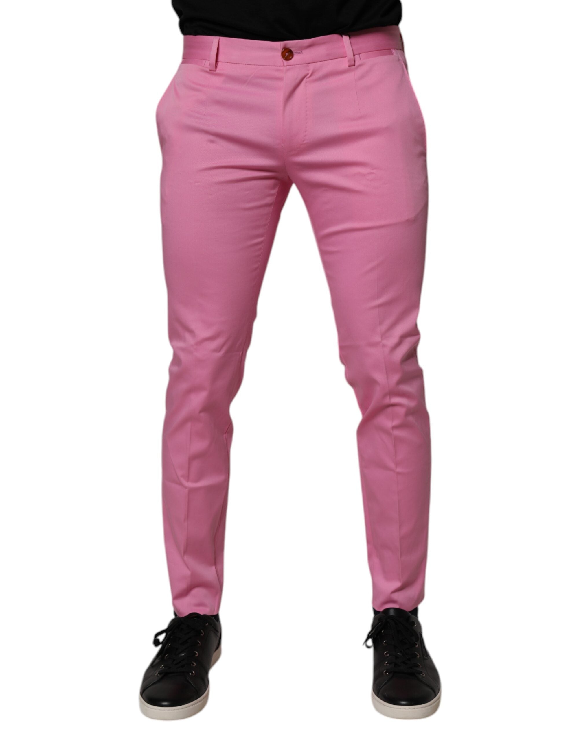 Dolce & Gabbana Pink Cotton Slim Fit Men Dress Formal Men's Pants
