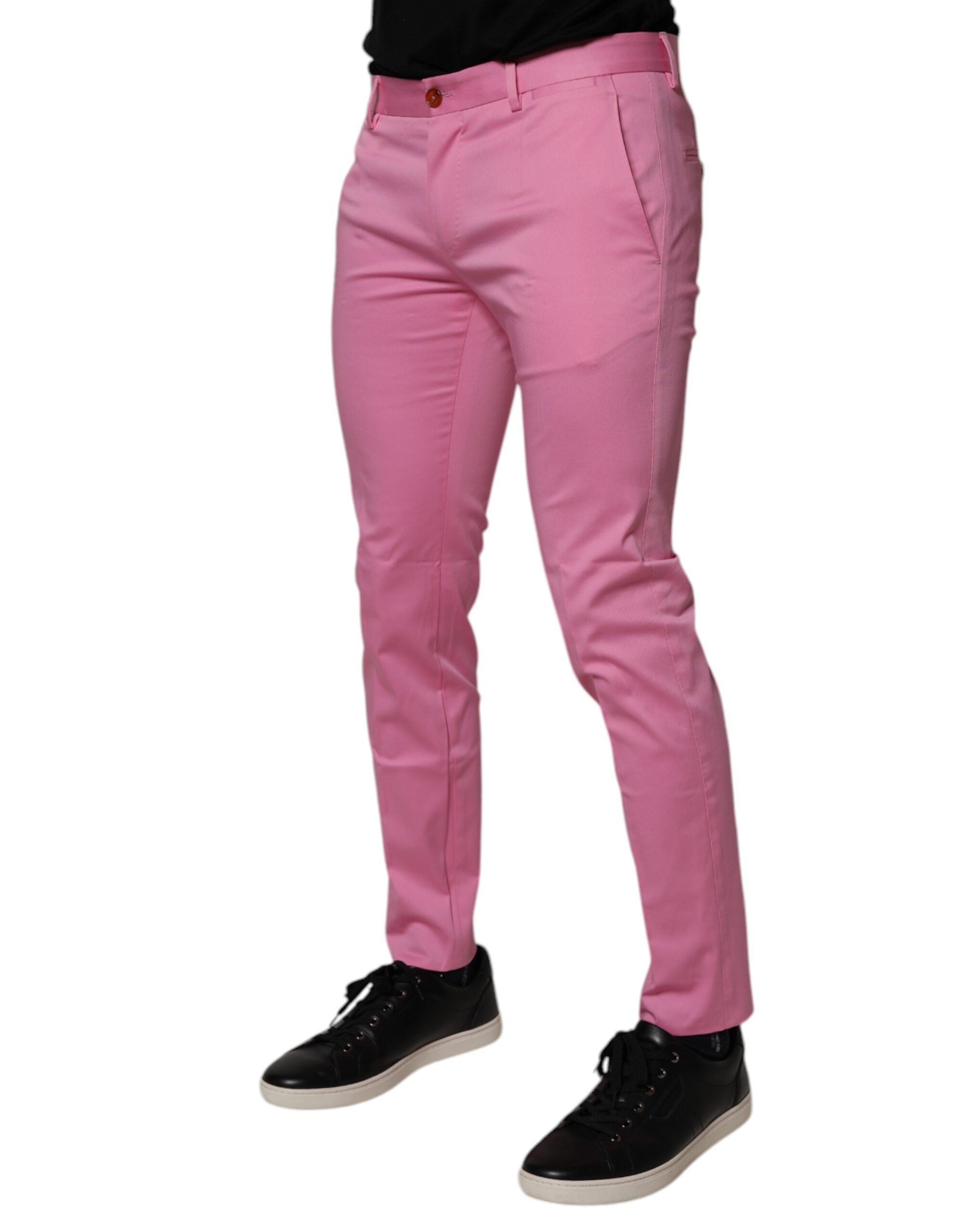 Dolce & Gabbana Pink Cotton Slim Fit Men Dress Formal Men's Pants