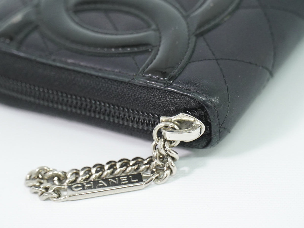 Chanel Cambon Zip Around Quilted Lambskin Black Leather Wallets Accessory (Pre-Owned)
