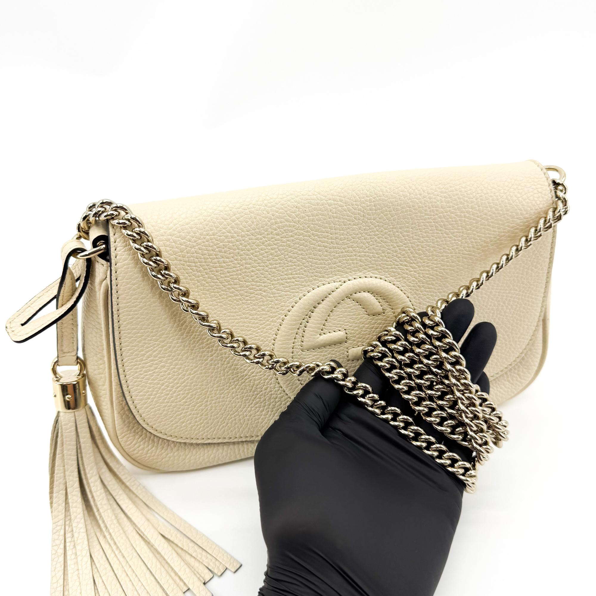 Gucci Soho Chain Leather Beige Leather Shoulder Bag Bag (Pre-Owned)
