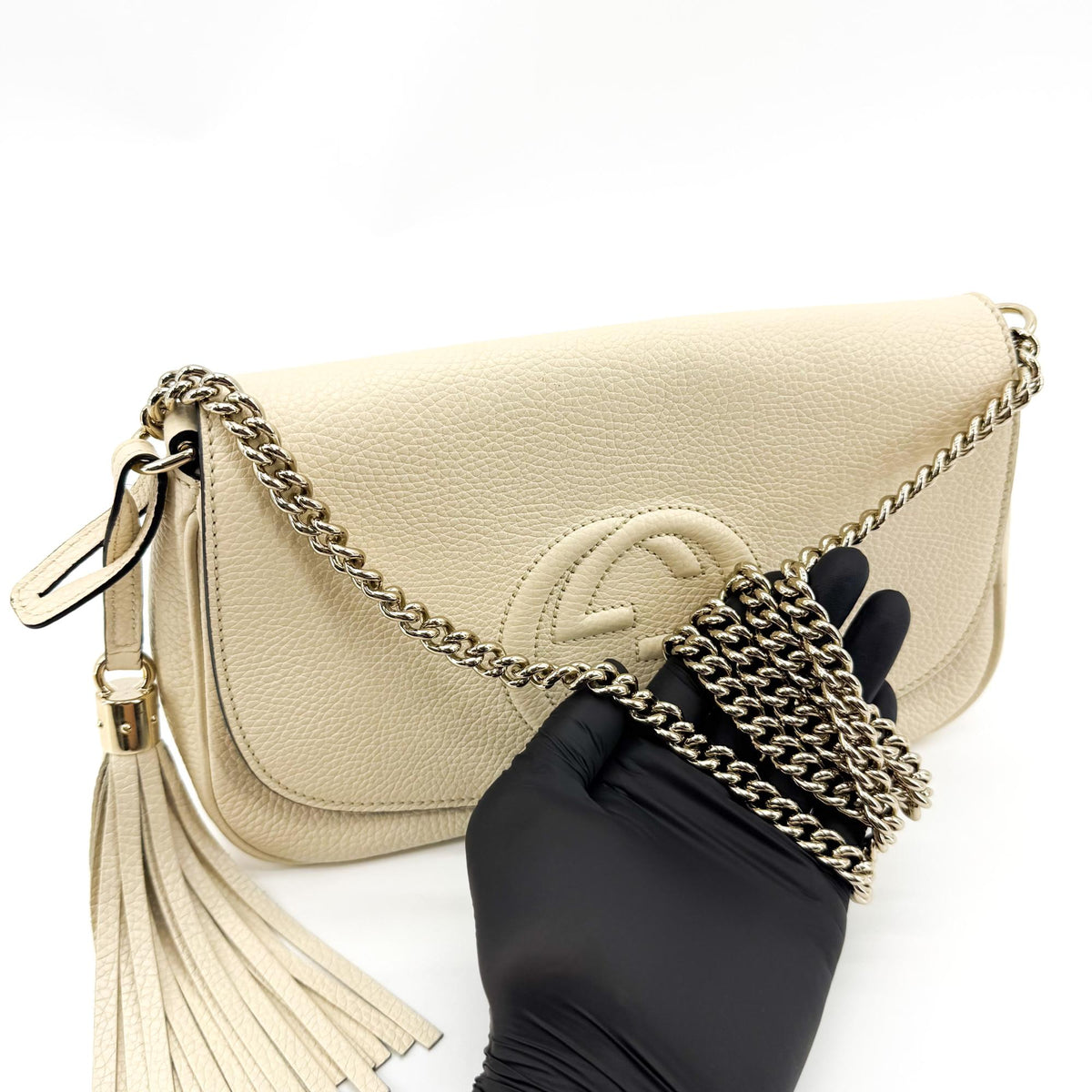 Gucci Soho Chain Leather Beige Leather Crossbody Bag Bag (Pre-Owned)