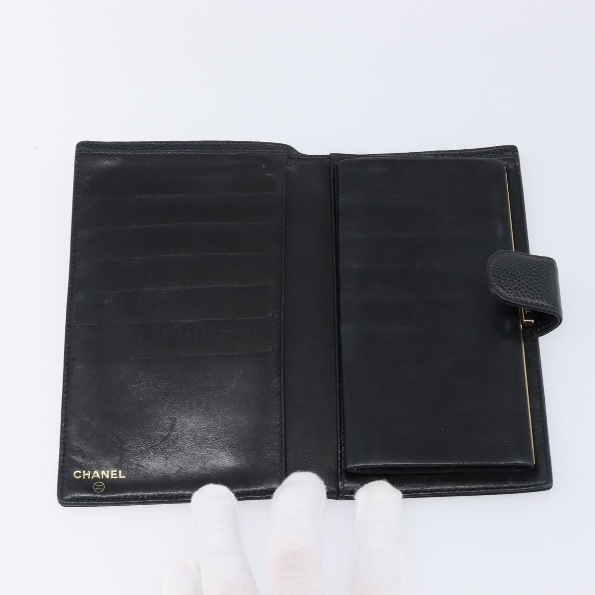 Chanel Vintage Cc Bifold Leather Black Leather Wallets Accessory (Pre-Owned)