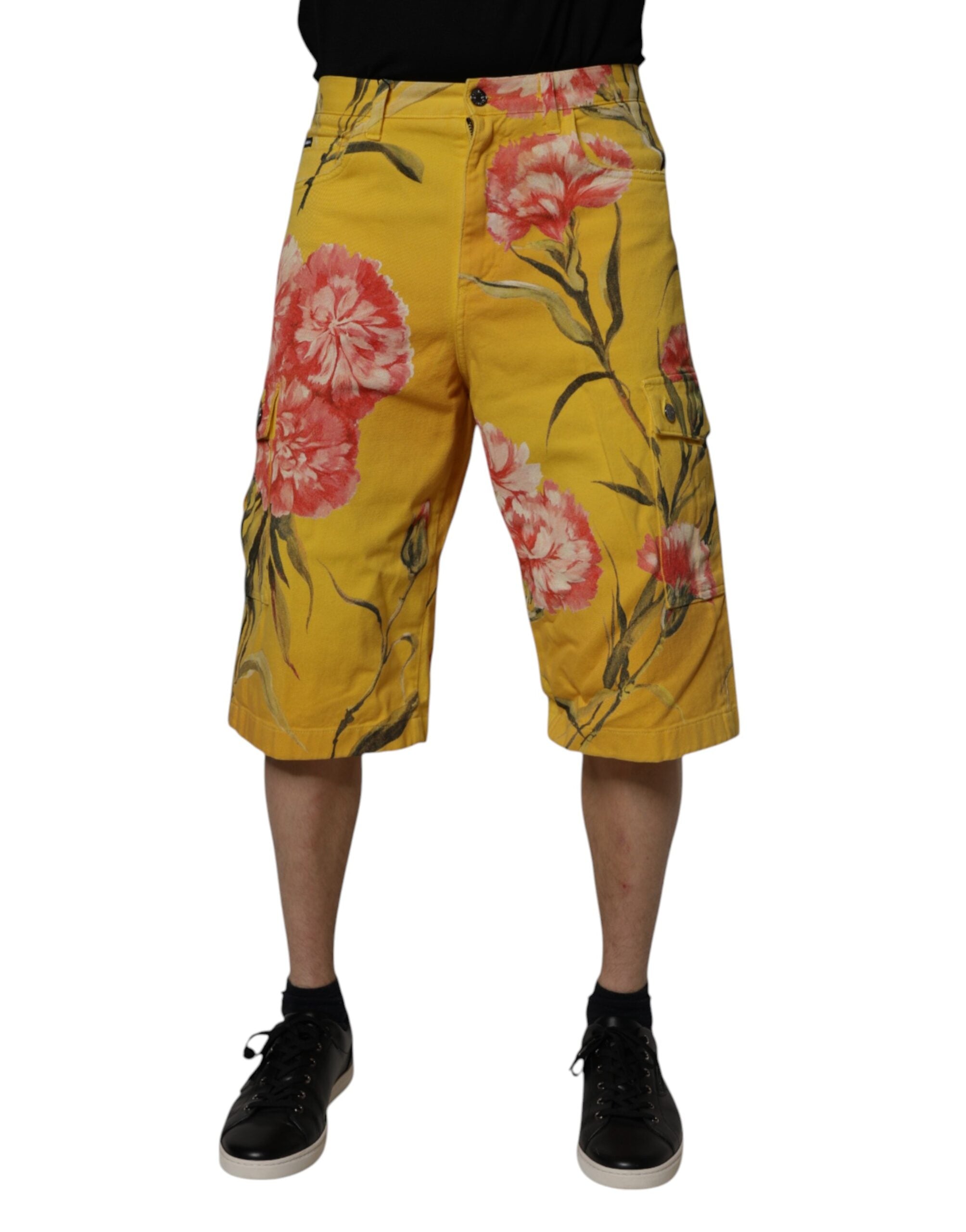 Dolce & Gabbana Yellow Floral Cargo Denim Men Bermuda Men's Shorts