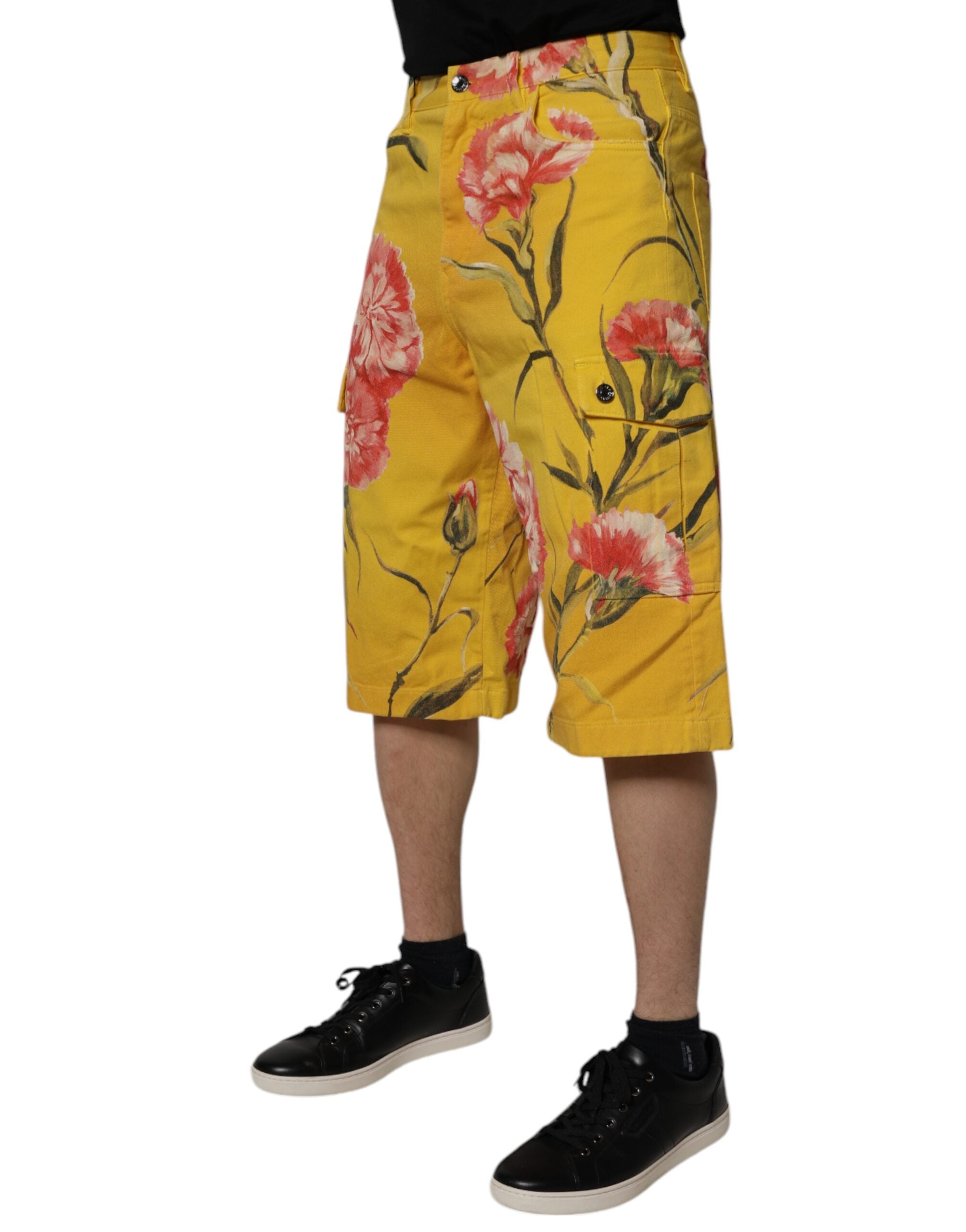 Dolce & Gabbana Yellow Floral Cargo Denim Men Bermuda Men's Shorts