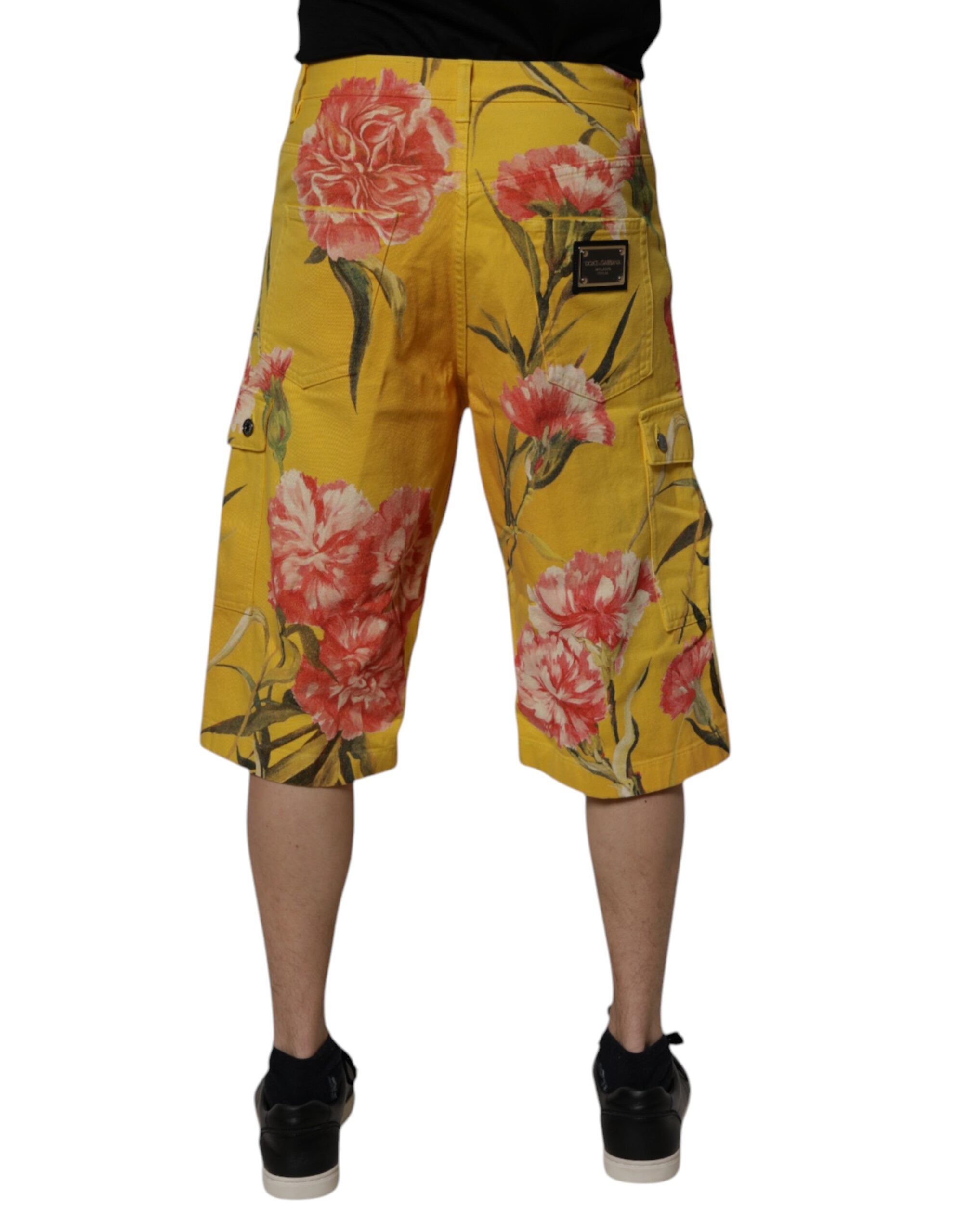 Dolce & Gabbana Yellow Floral Cargo Denim Men Bermuda Men's Shorts