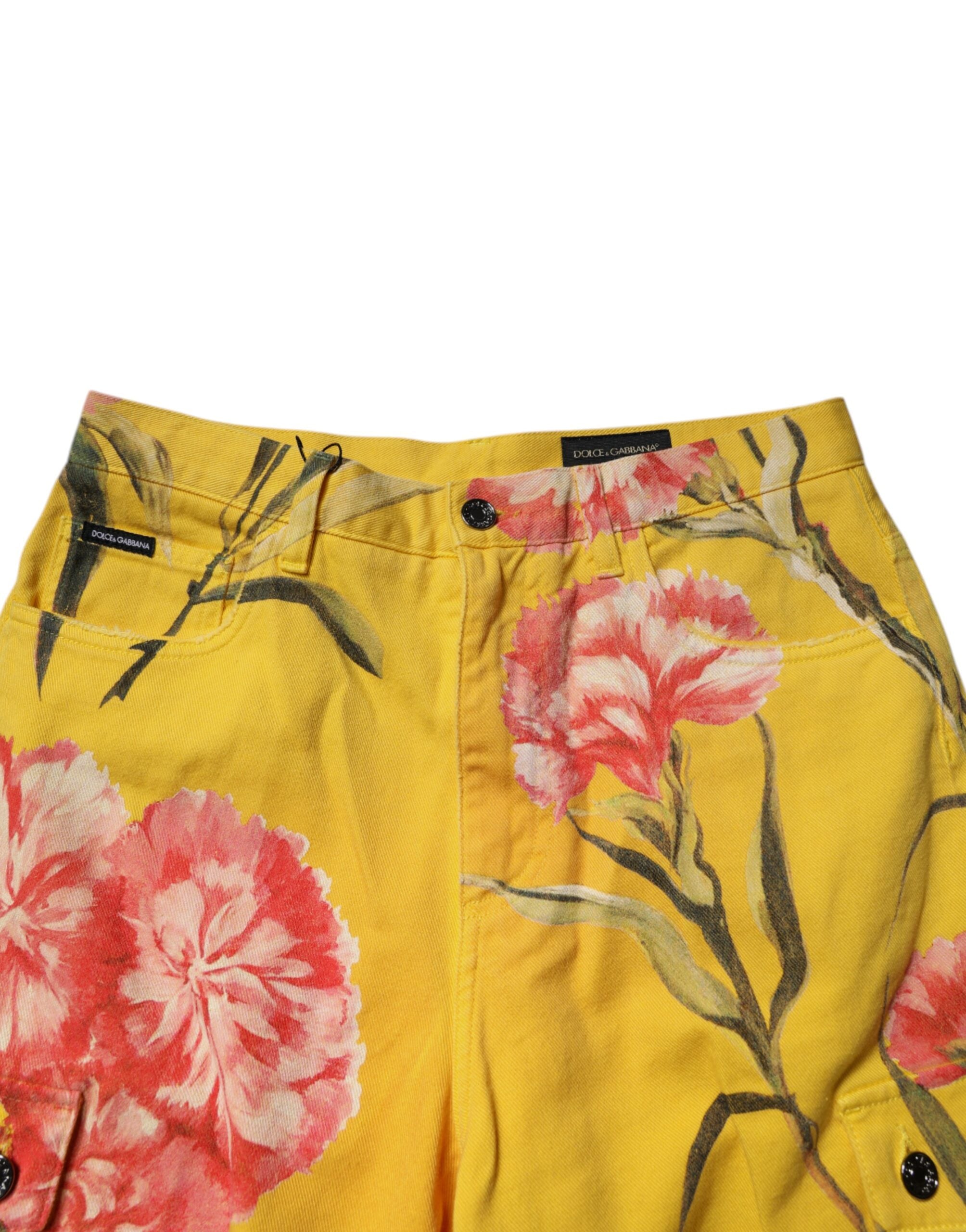 Dolce & Gabbana Yellow Floral Cargo Denim Men Bermuda Men's Shorts