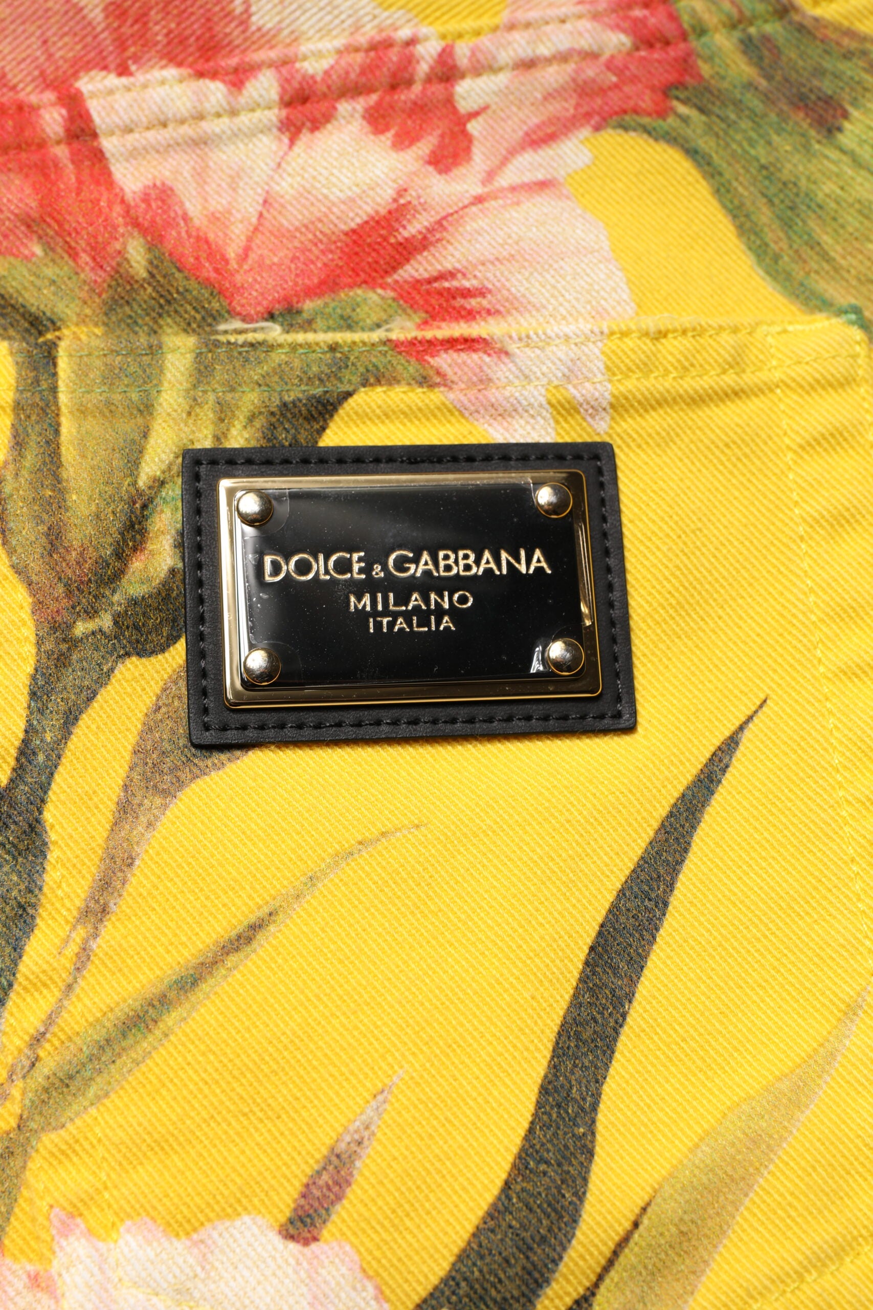 Dolce & Gabbana Yellow Floral Cargo Denim Men Bermuda Men's Shorts