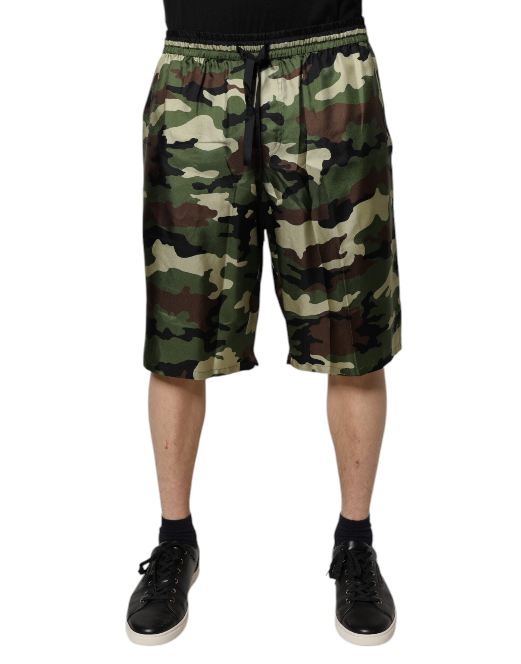 Dolce & Gabbana Multicolor Camouflage Silk Mid Waist Bermuda Men's Shorts (Pre-Owned)