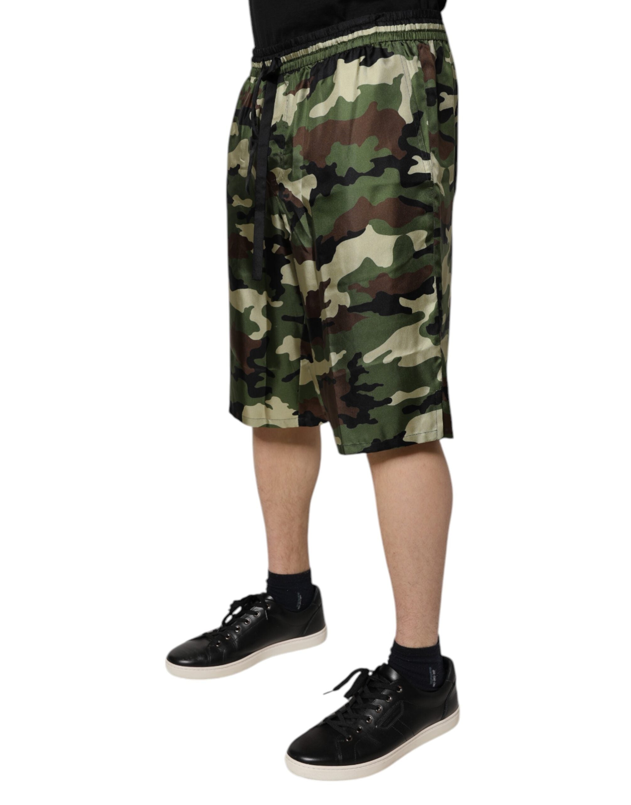 Dolce & Gabbana Multicolor Camouflage Silk Mid Waist Bermuda Men's Shorts (Pre-Owned)