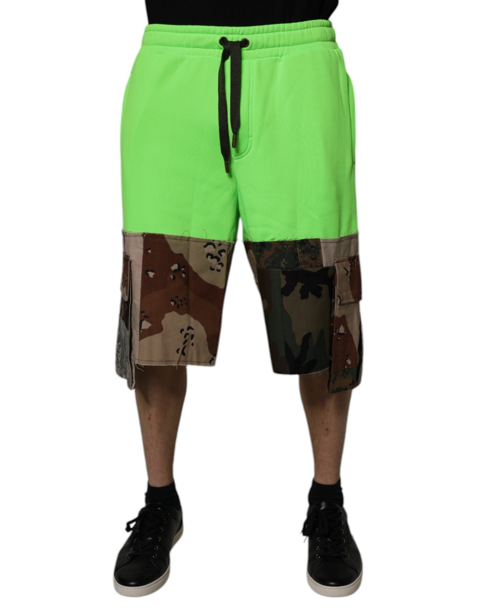 Dolce & Gabbana Green Patchwork Cargo Bermuda Men's Shorts (Pre-Owned)