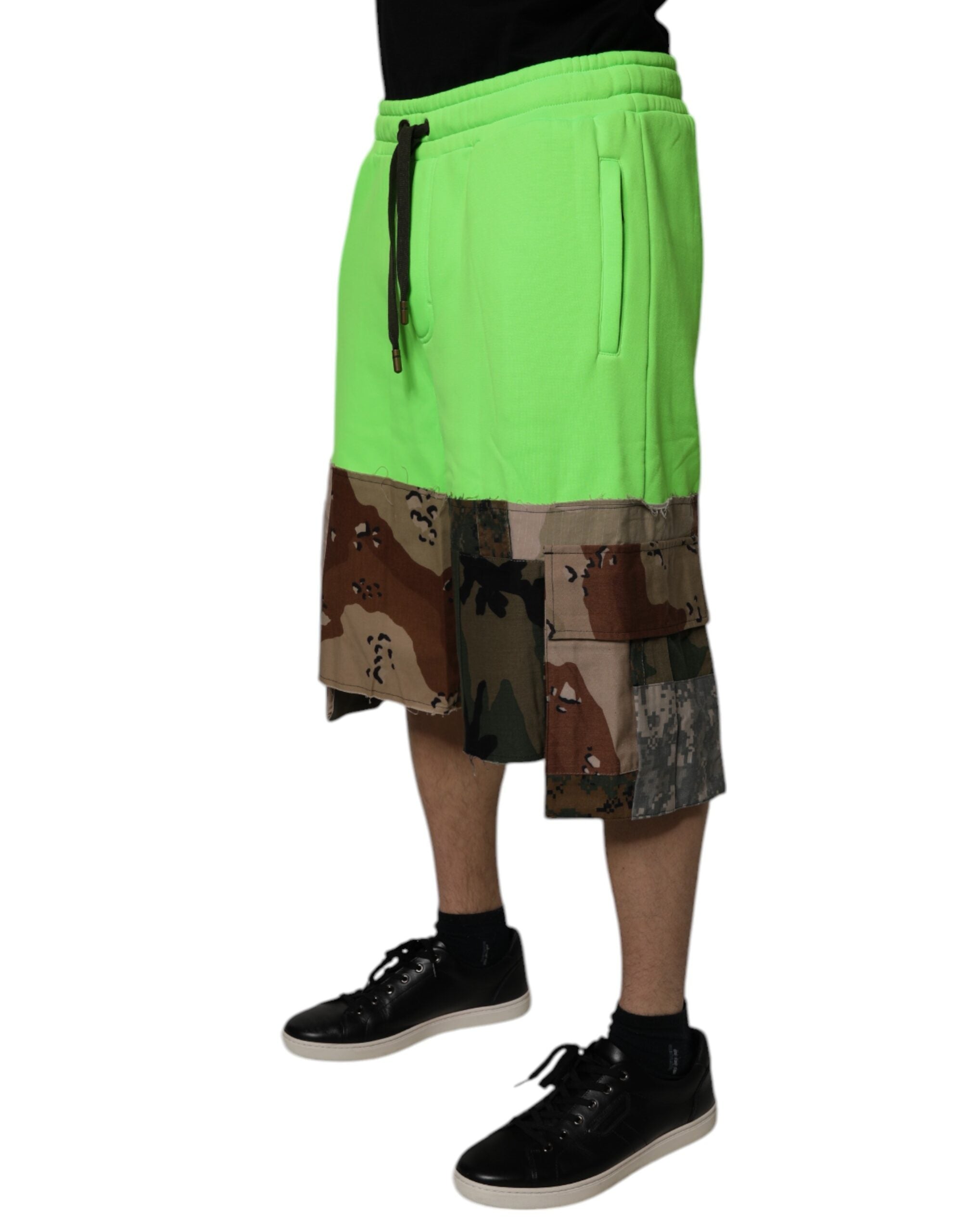 Dolce & Gabbana Green Patchwork Cargo Bermuda Men's Shorts (Pre-Owned)