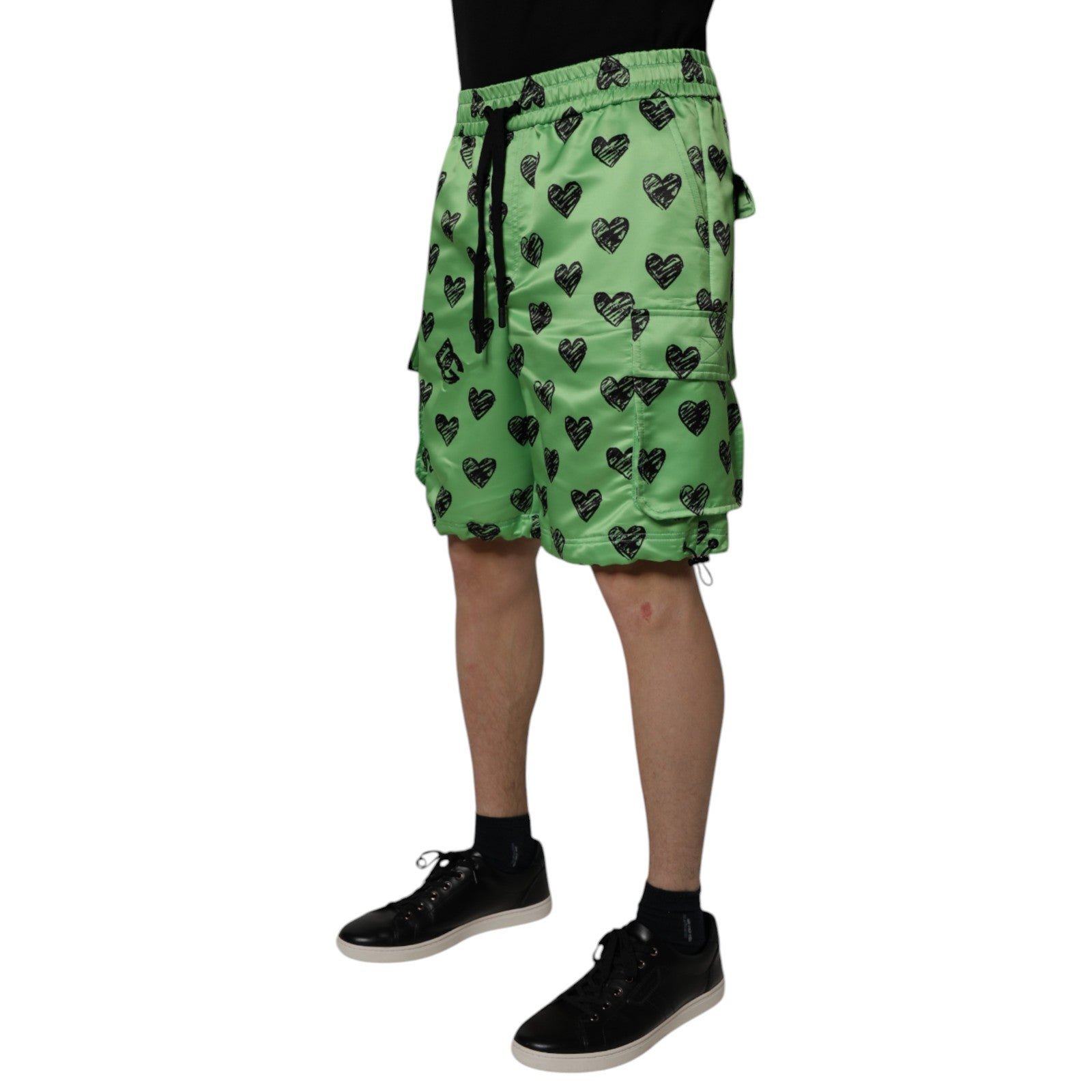 Dolce & Gabbana Green Heart Print Cargo Men Bermuda Men's Shorts (Pre-Owned)