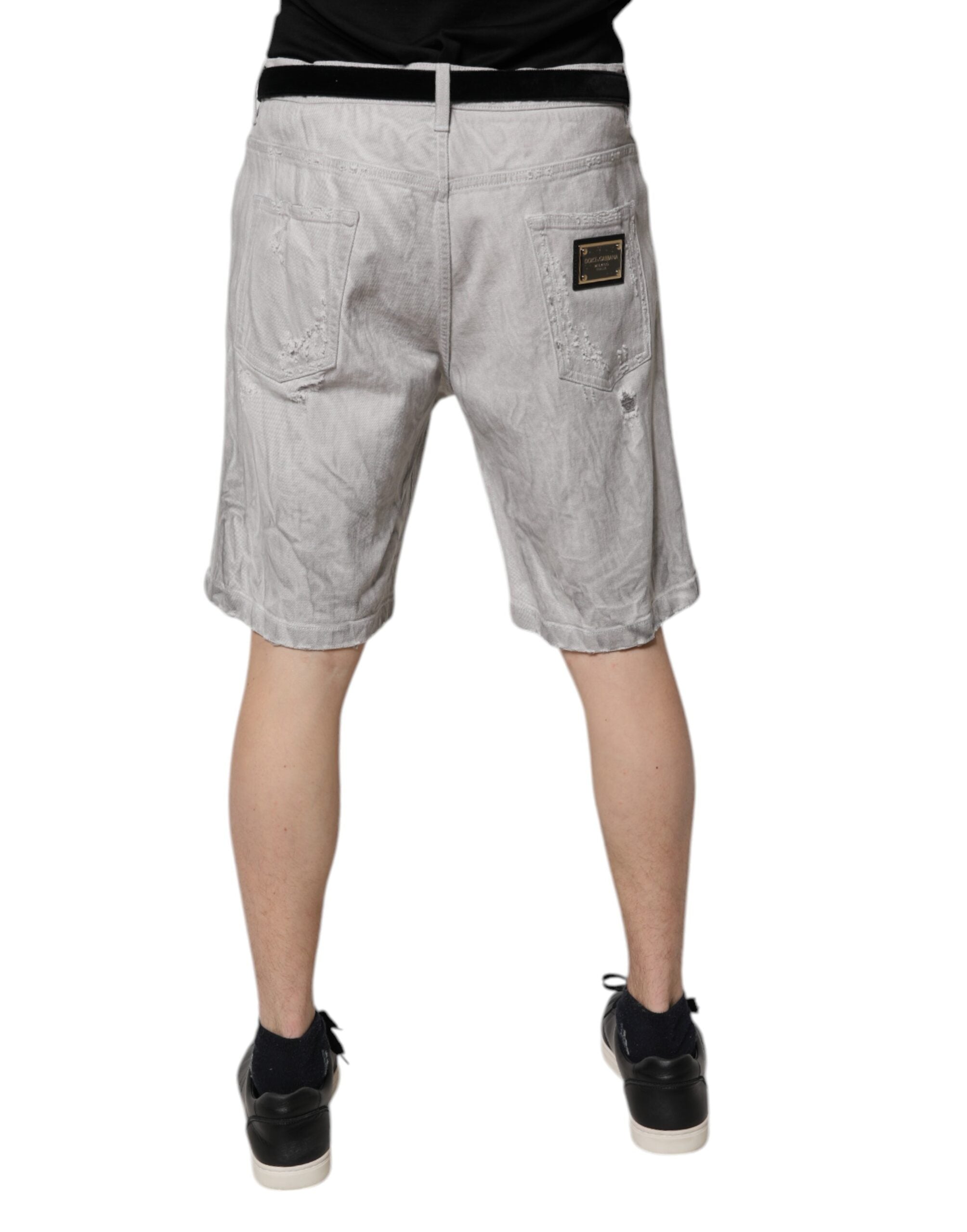 Dolce & Gabbana Light Gray Tattered Men Denim Bermuda Men's Shorts