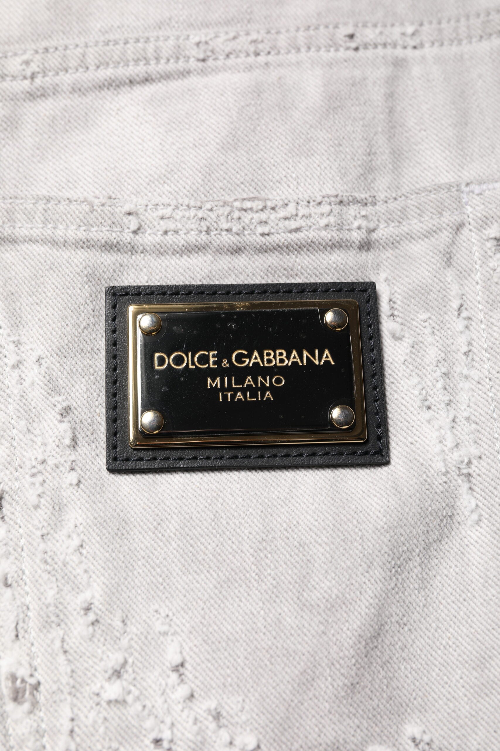 Dolce & Gabbana Light Gray Tattered Men Denim Bermuda Men's Shorts