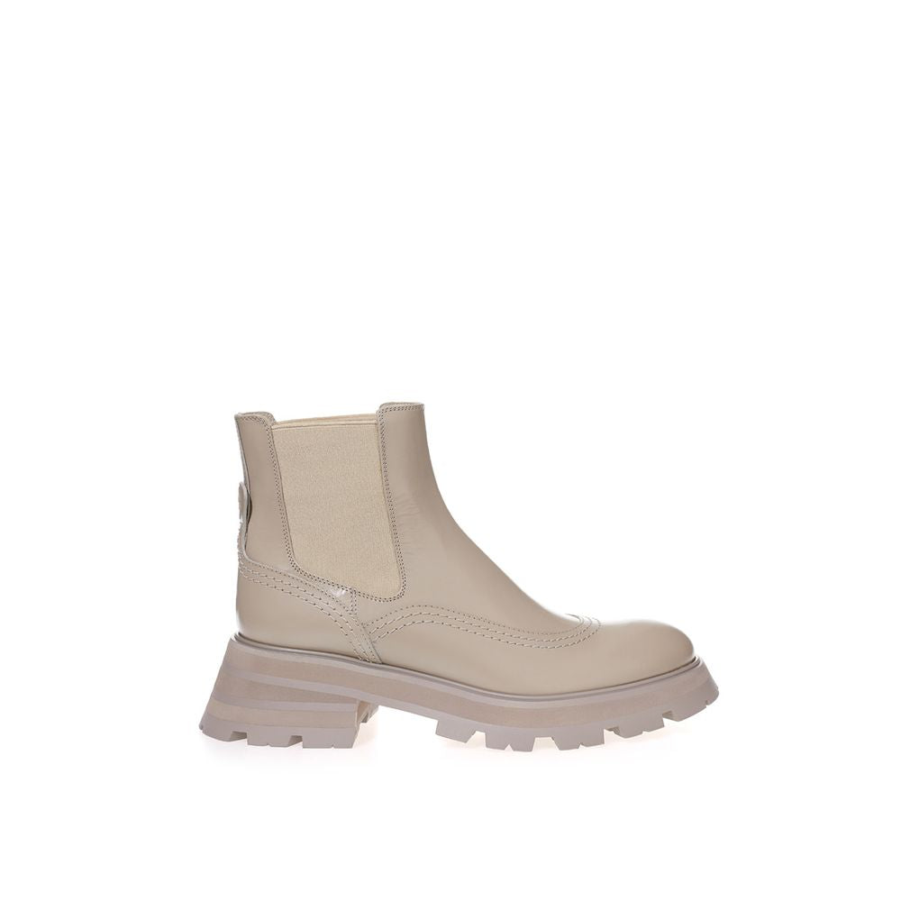 Alexander McQueen Beige Leather Chelsea Women's Boots