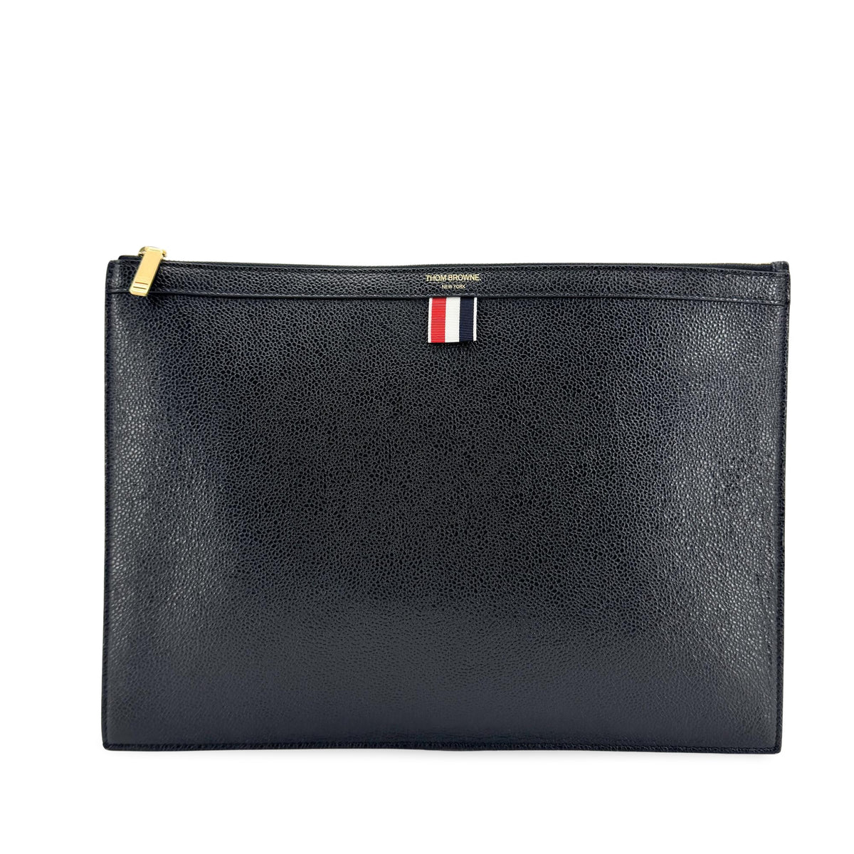 Thom Browne Zip Document Holder Leather With Applique Black Leather Briefcase Bag (Pre-Owned)
