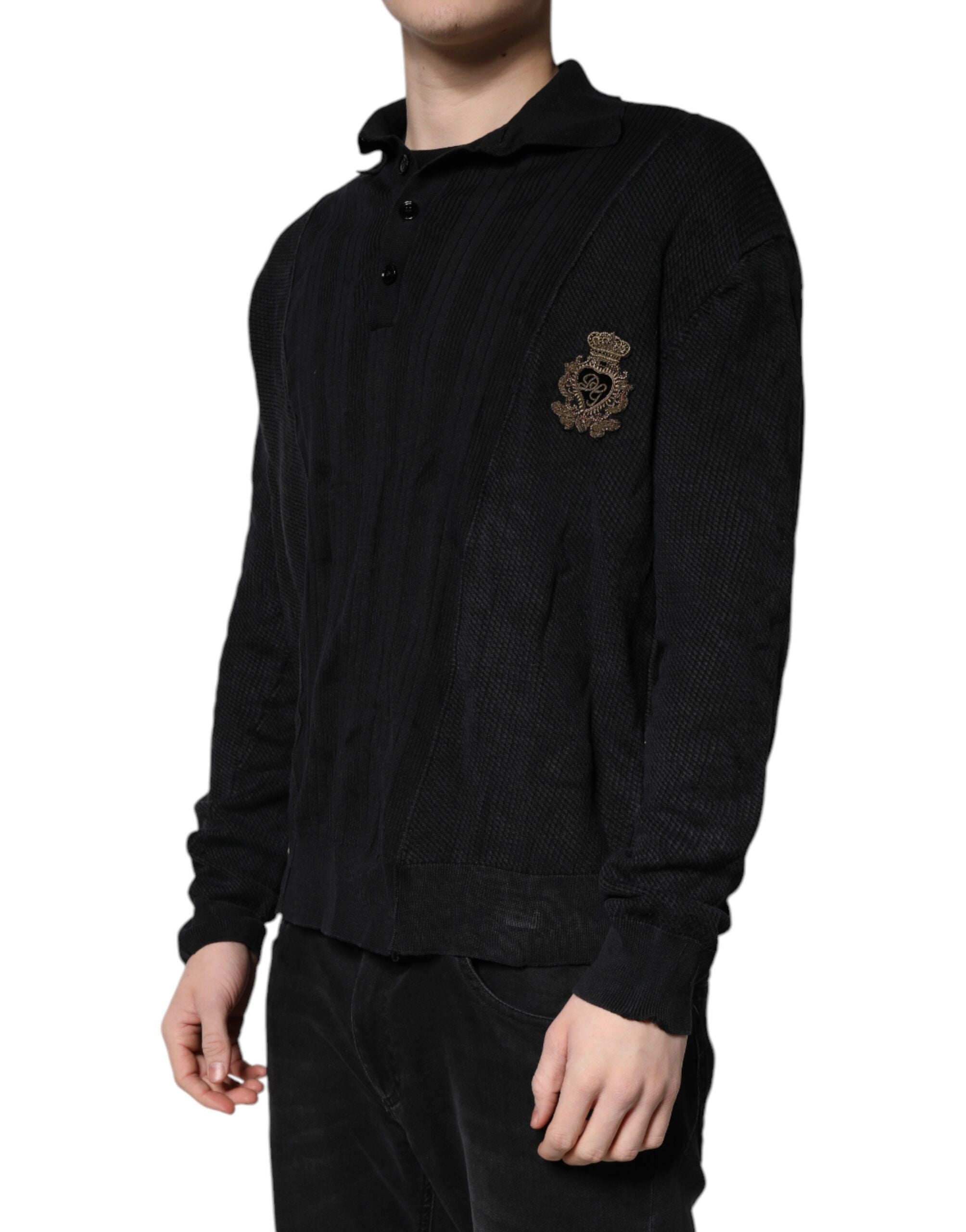 Dolce & Gabbana Black Heraldic Silk Buttoned Pullover Men's Sweater (Pre-Owned)