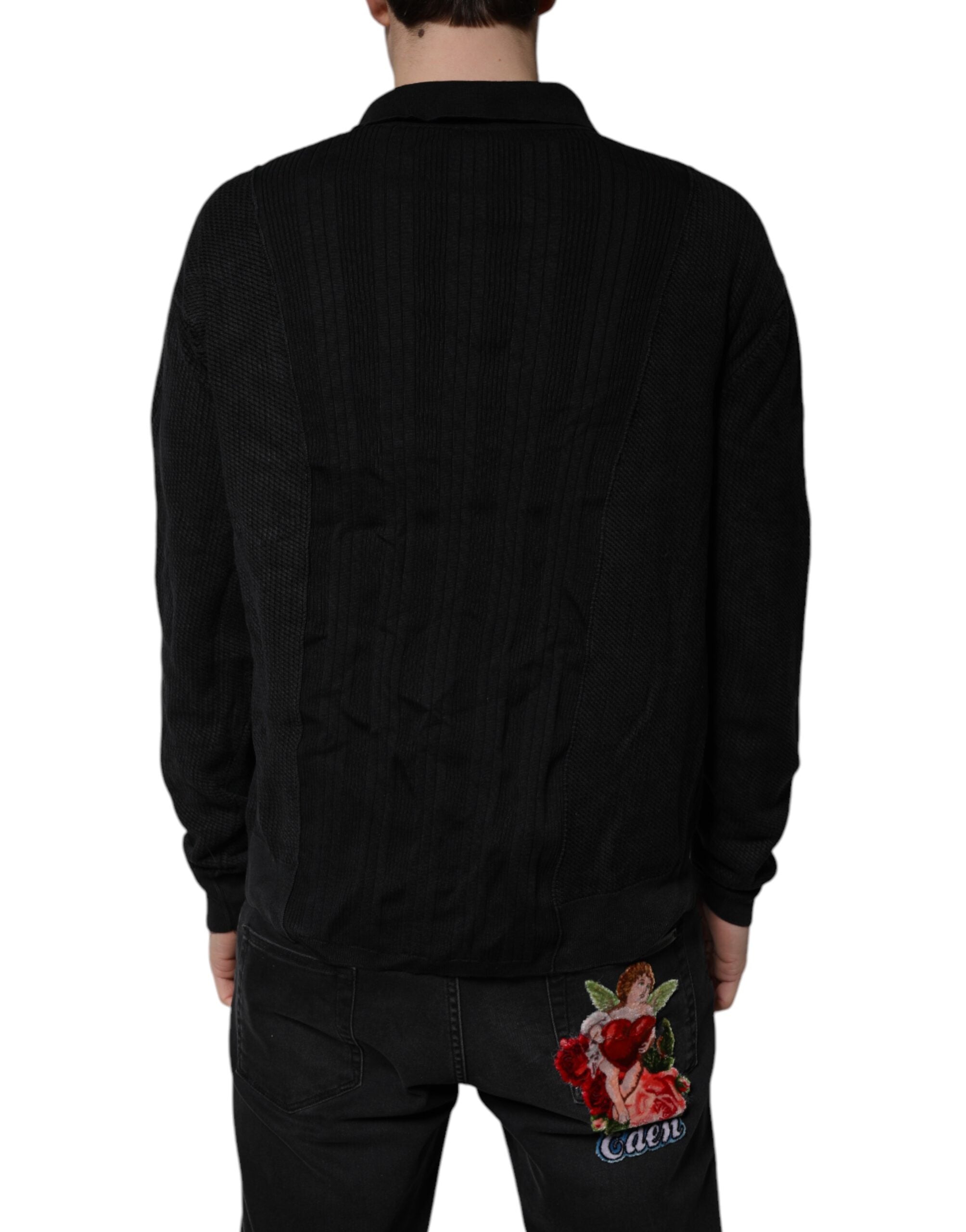 Dolce & Gabbana Black Heraldic Silk Buttoned Pullover Men's Sweater (Pre-Owned)