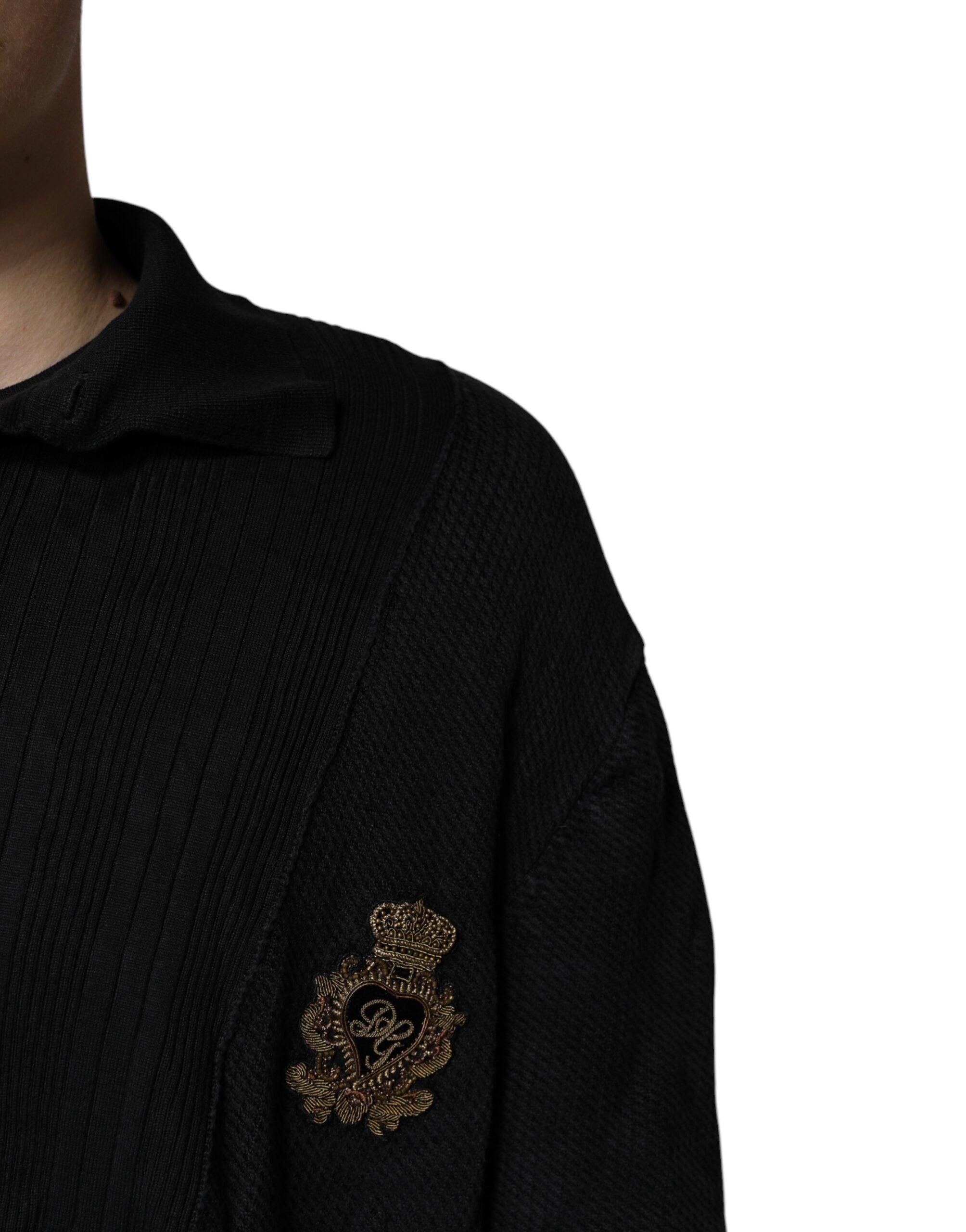 Dolce & Gabbana Black Heraldic Silk Buttoned Pullover Men's Sweater (Pre-Owned)