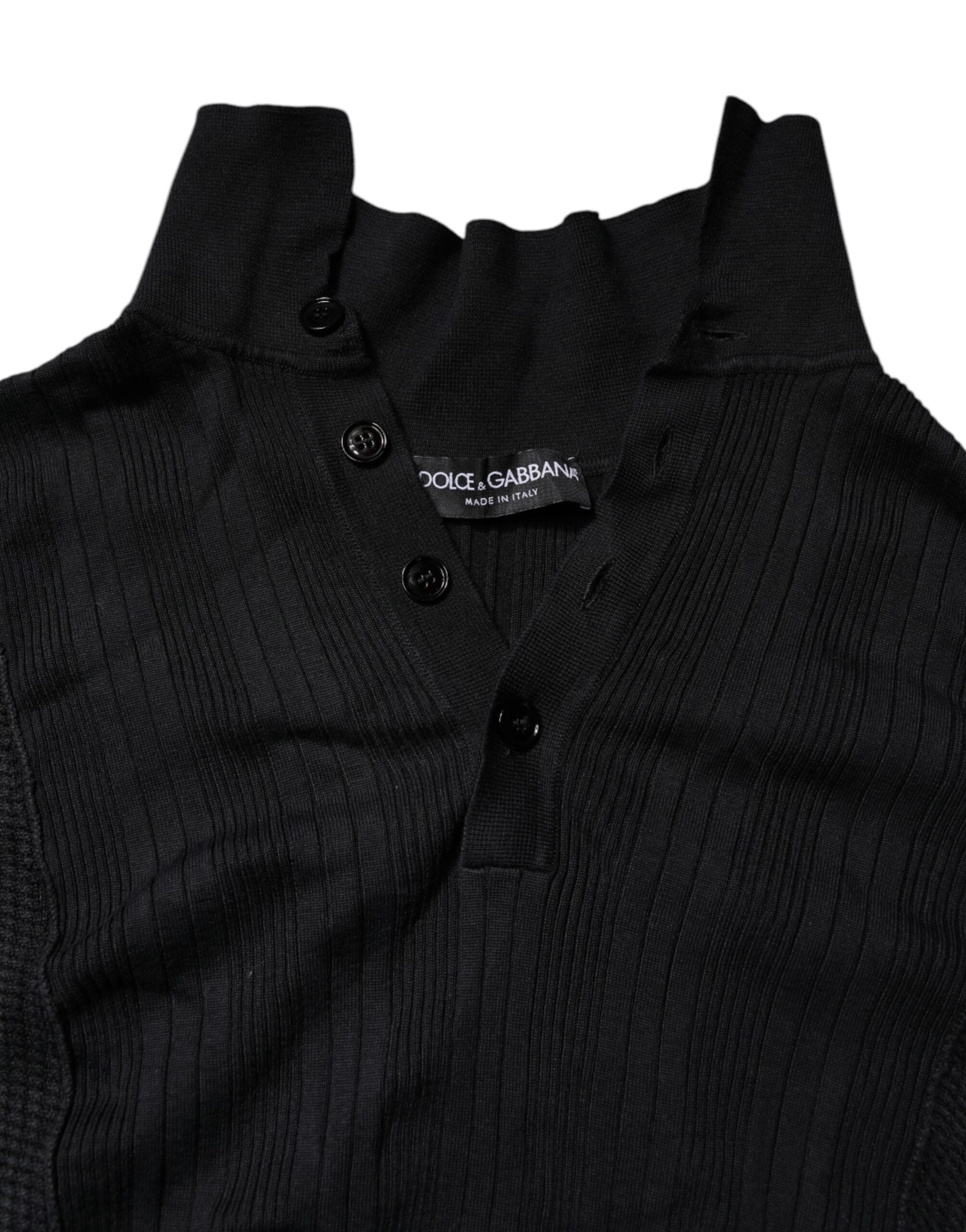 Dolce & Gabbana Black Heraldic Silk Buttoned Pullover Men's Sweater (Pre-Owned)