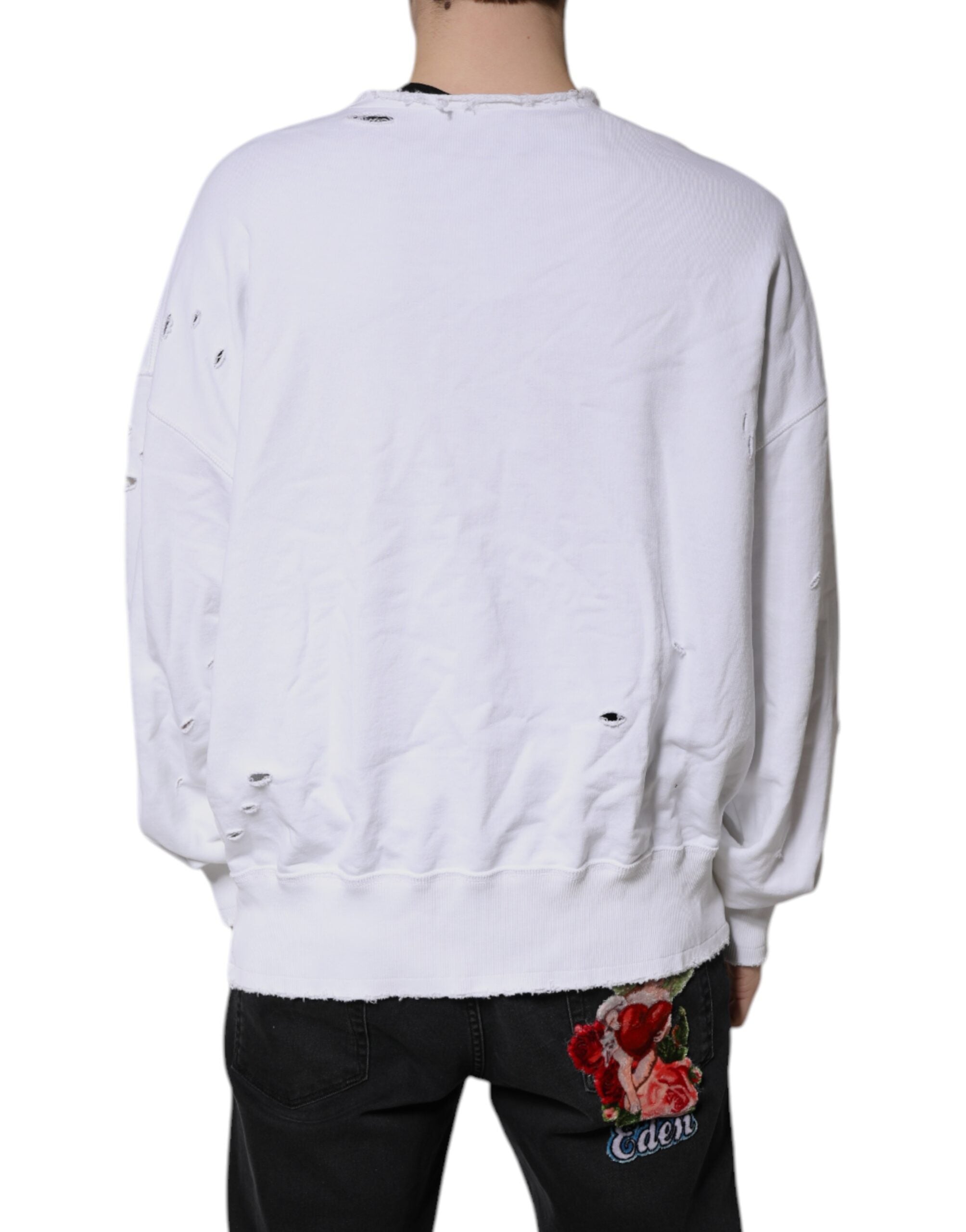Dolce & Gabbana White Cotton Men Pullover Sweatshirt Men's Sweater