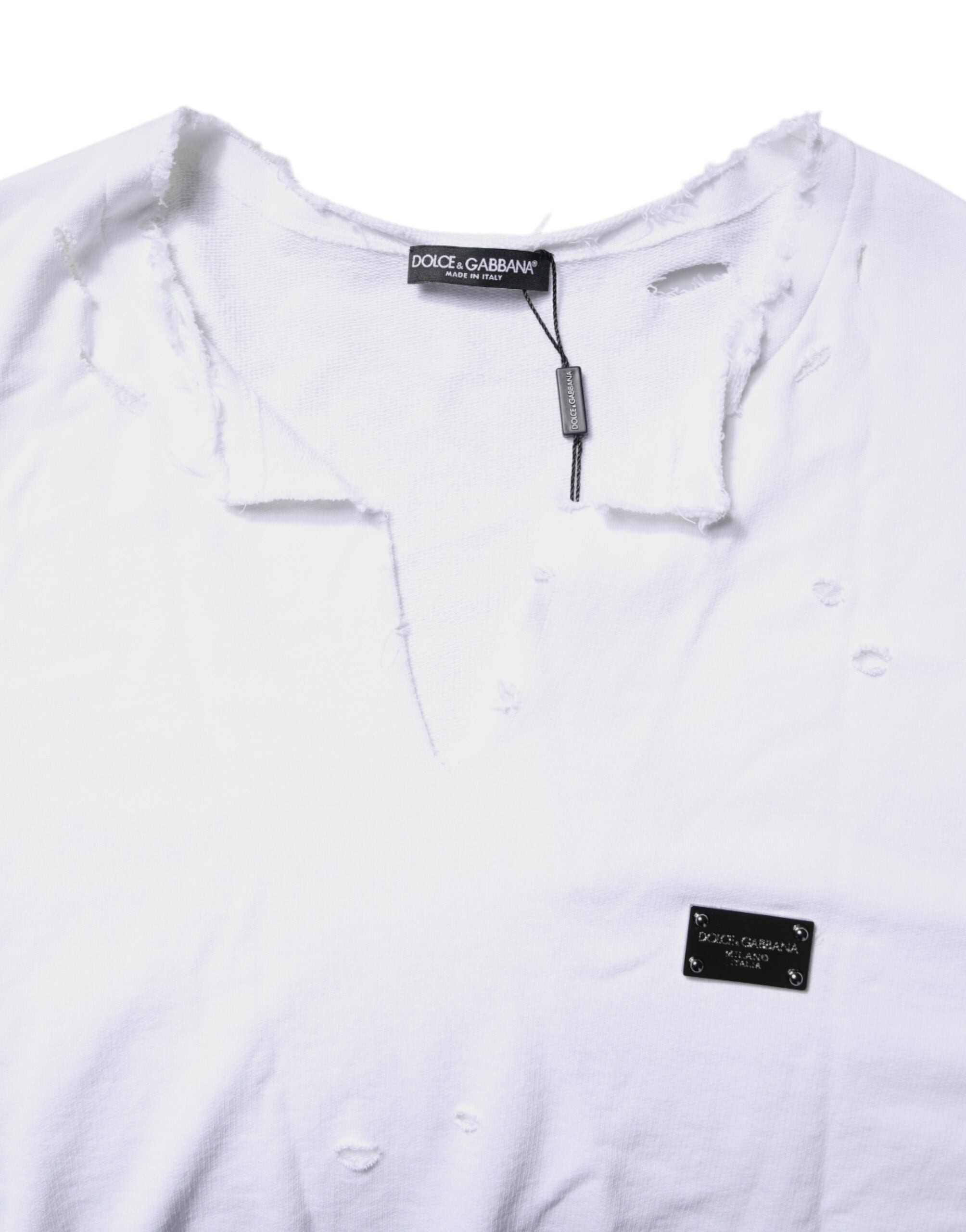 Dolce & Gabbana White Cotton Men Pullover Sweatshirt Men's Sweater