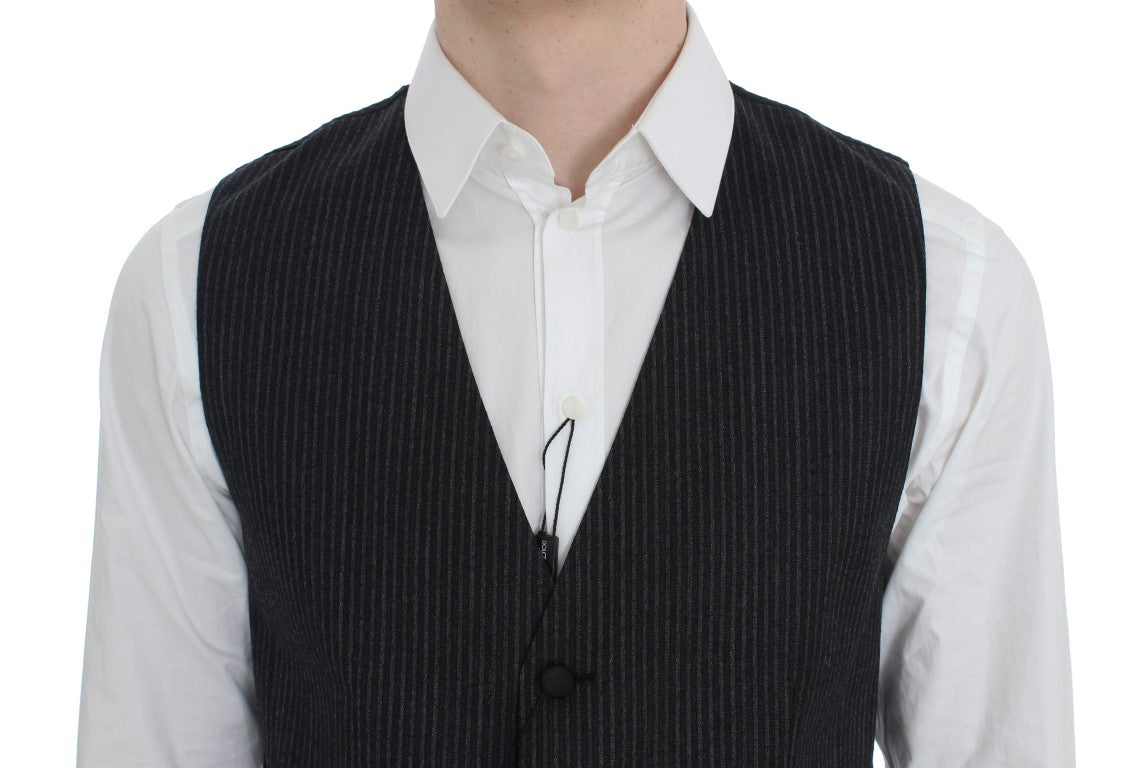 Dolce & Gabbana Elegant Gray Striped Wool Men's Vest