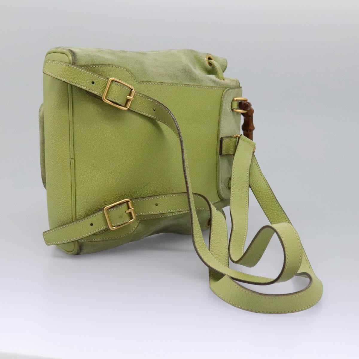 Gucci Gucci Bamboo Daim Green Suede Backpack Bag (Pre-Owned)