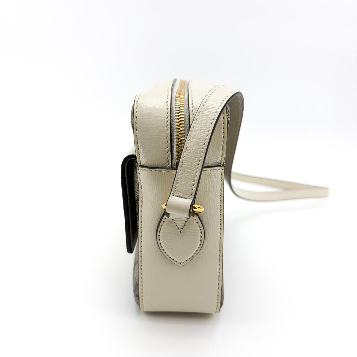 Gucci Horsebit 1955 Flap Pocket Camera Gg Coated Canvas And Leather Beige Canvas Shoulder Bag Bag (Pre-Owned)
