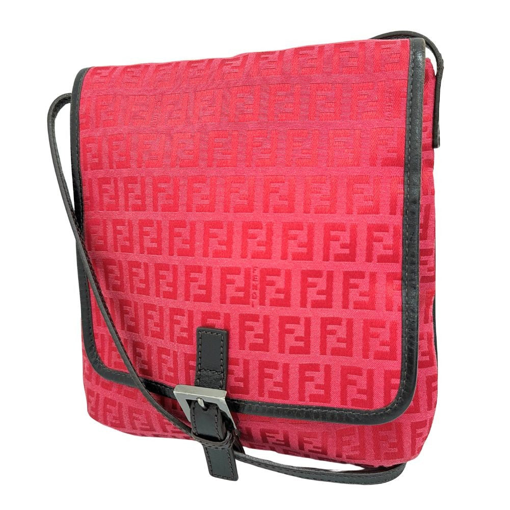 Fendi Flap Zucca Canvas Red Canvas Shoulder Bag Bag (Pre-Owned)